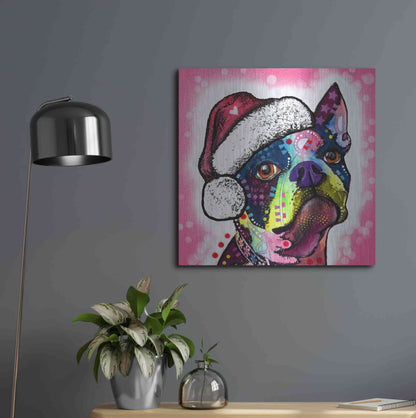 Luxe Metal Art 'Boston Terrier Christmas' by Dean Russo, Metal Wall Art,24x24