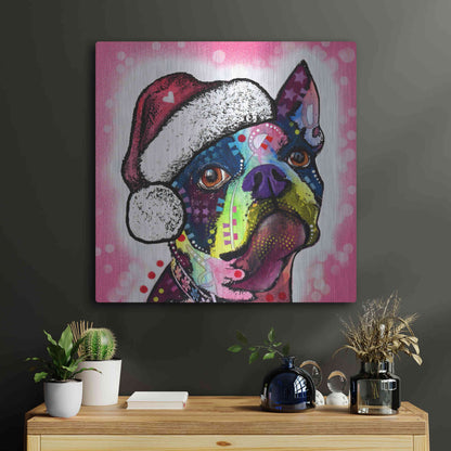 Luxe Metal Art 'Boston Terrier Christmas' by Dean Russo, Metal Wall Art,24x24