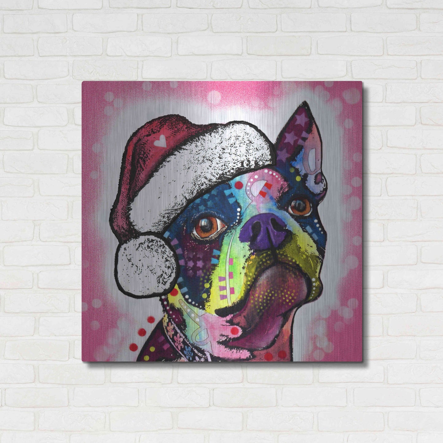 Luxe Metal Art 'Boston Terrier Christmas' by Dean Russo, Metal Wall Art,36x36