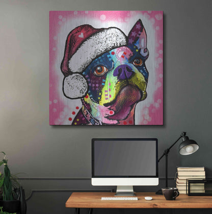 Luxe Metal Art 'Boston Terrier Christmas' by Dean Russo, Metal Wall Art,36x36