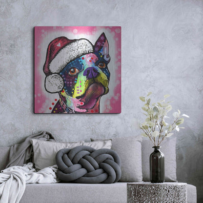 Luxe Metal Art 'Boston Terrier Christmas' by Dean Russo, Metal Wall Art,36x36