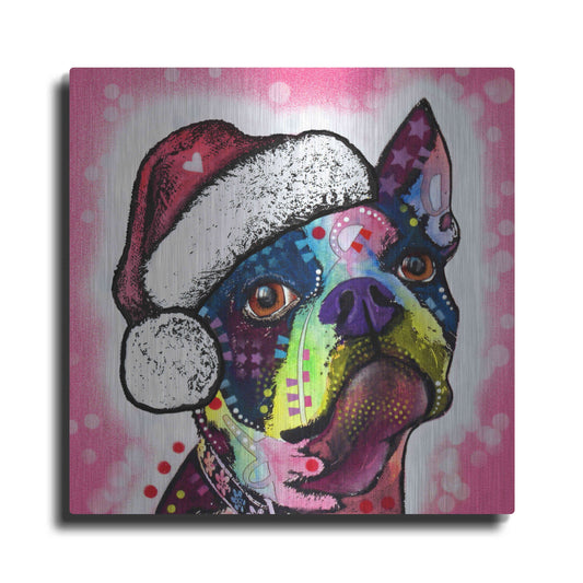 Luxe Metal Art 'Boston Terrier Christmas' by Dean Russo, Metal Wall Art