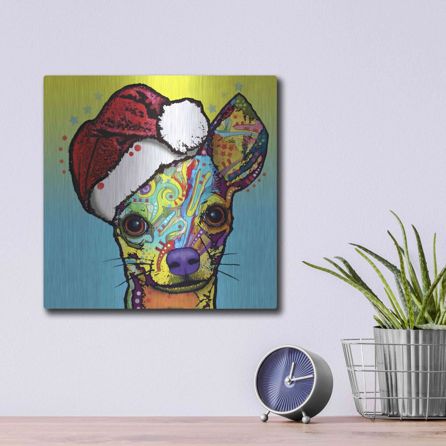 Luxe Metal Art 'Chihuahua Christmas' by Dean Russo, Metal Wall Art,12x12