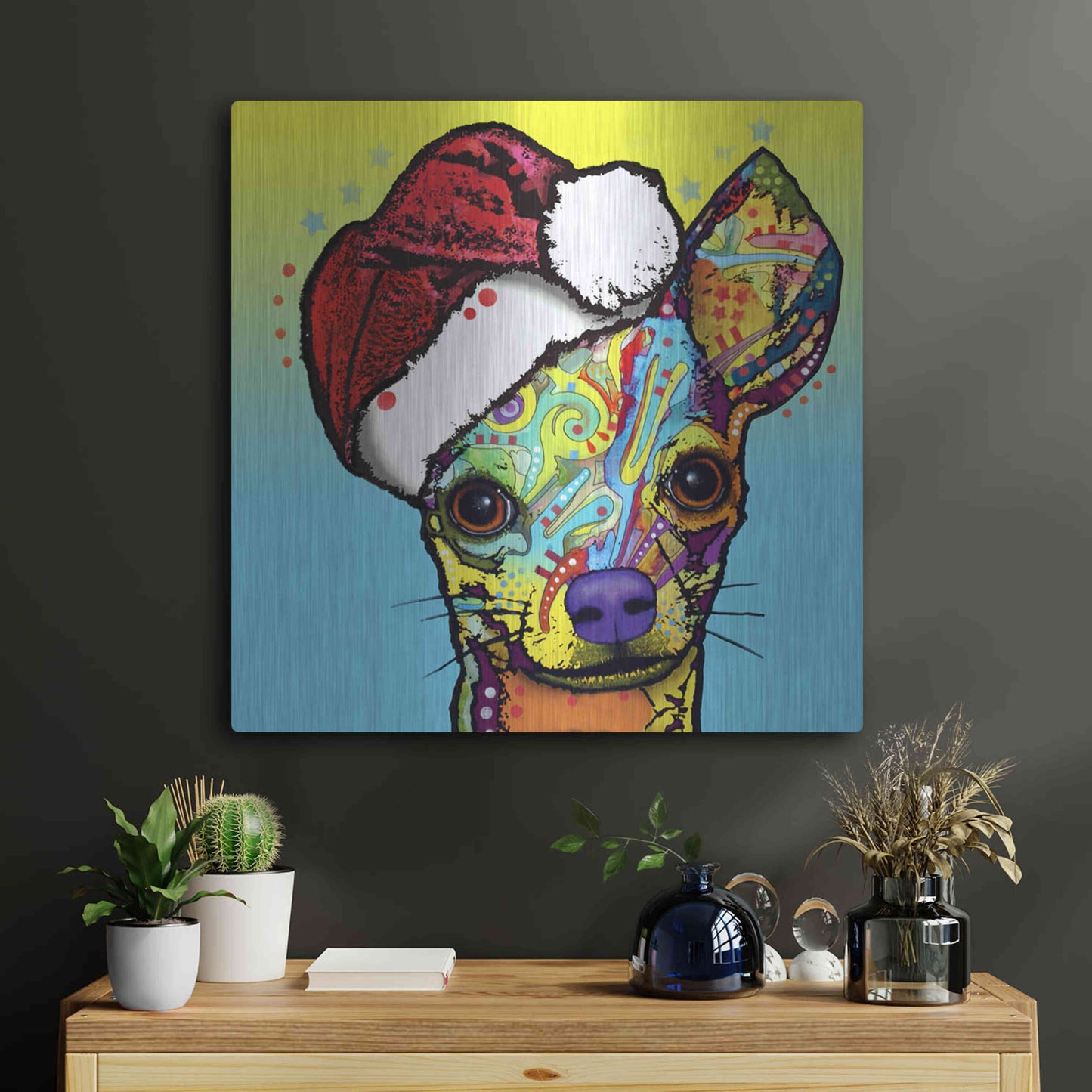 Luxe Metal Art 'Chihuahua Christmas' by Dean Russo, Metal Wall Art,24x24