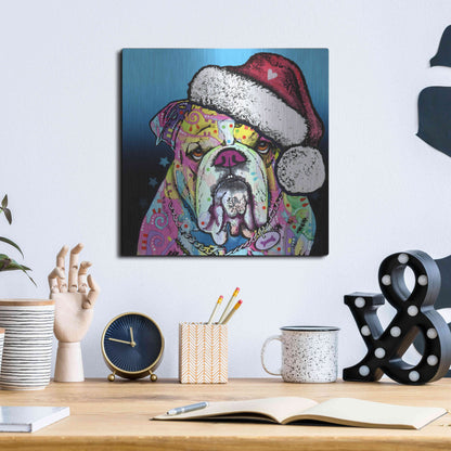 Luxe Metal Art 'The Bulldog Christmas' by Dean Russo, Metal Wall Art,12x12