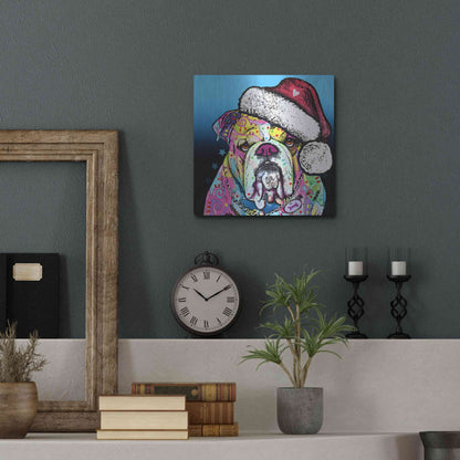 Luxe Metal Art 'The Bulldog Christmas' by Dean Russo, Metal Wall Art,12x12