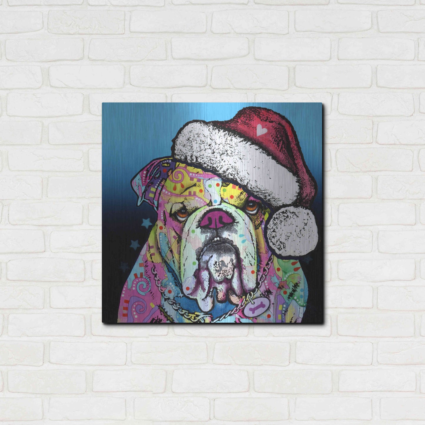 Luxe Metal Art 'The Bulldog Christmas' by Dean Russo, Metal Wall Art,24x24