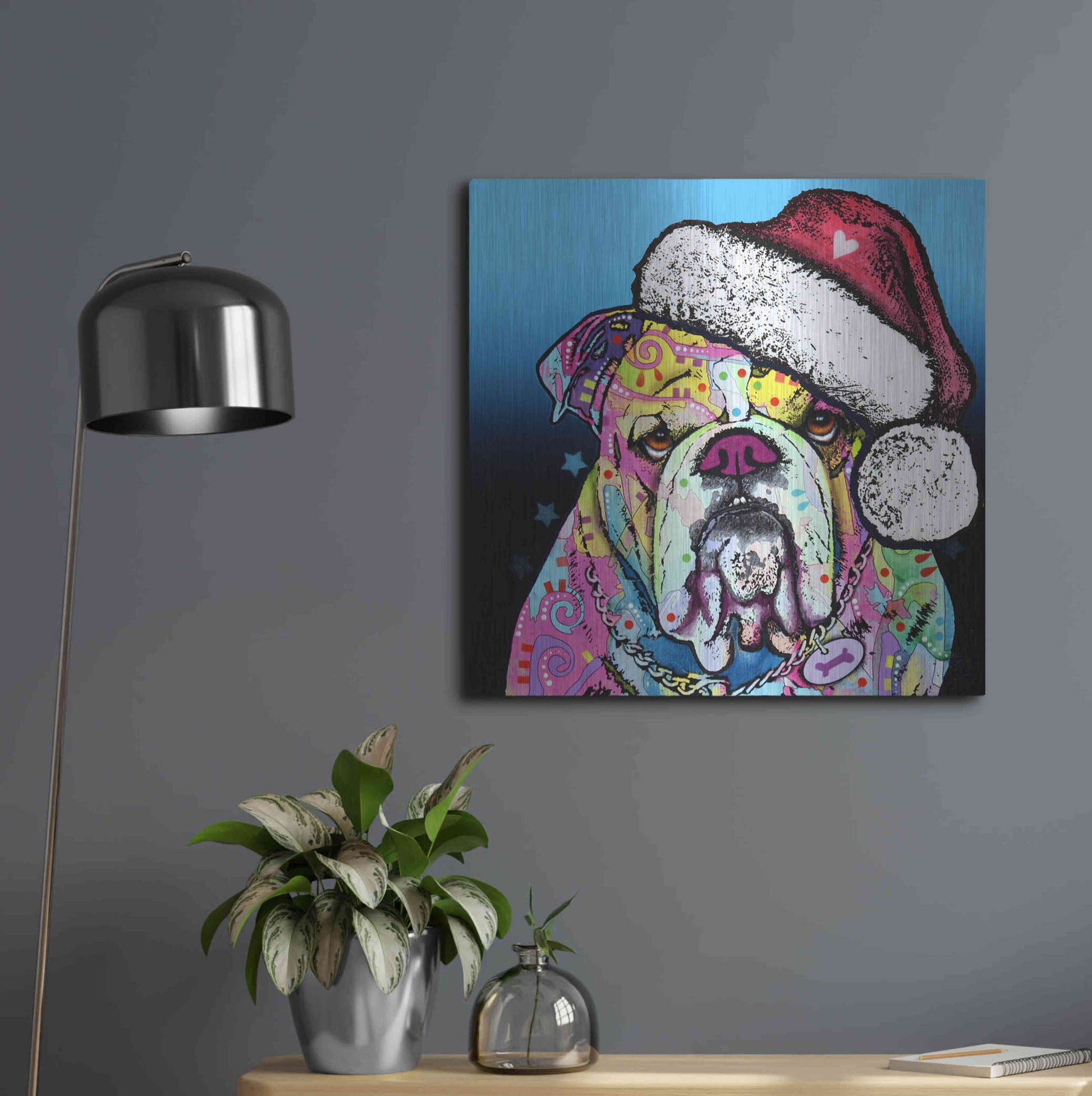 Luxe Metal Art 'The Bulldog Christmas' by Dean Russo, Metal Wall Art,24x24