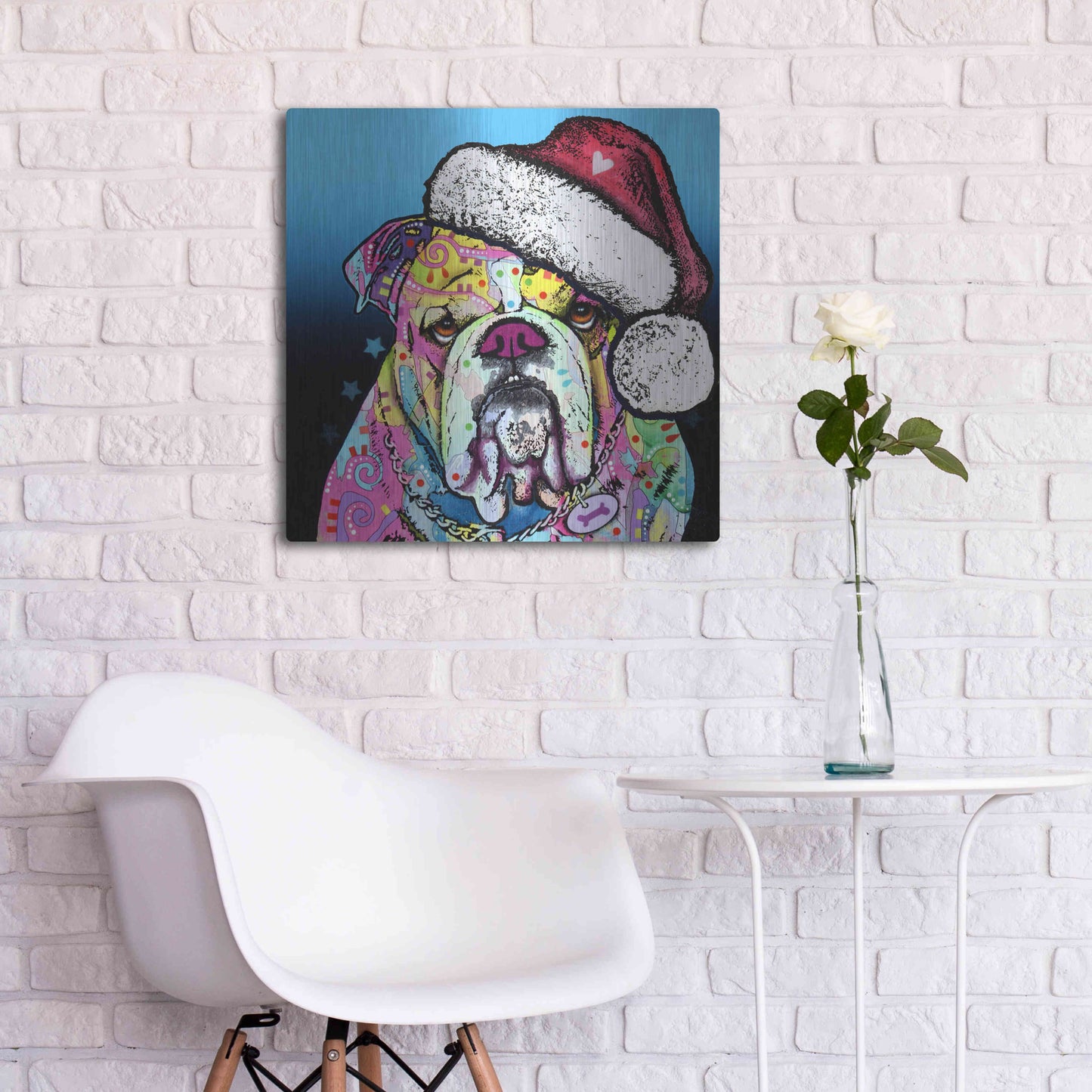 Luxe Metal Art 'The Bulldog Christmas' by Dean Russo, Metal Wall Art,24x24