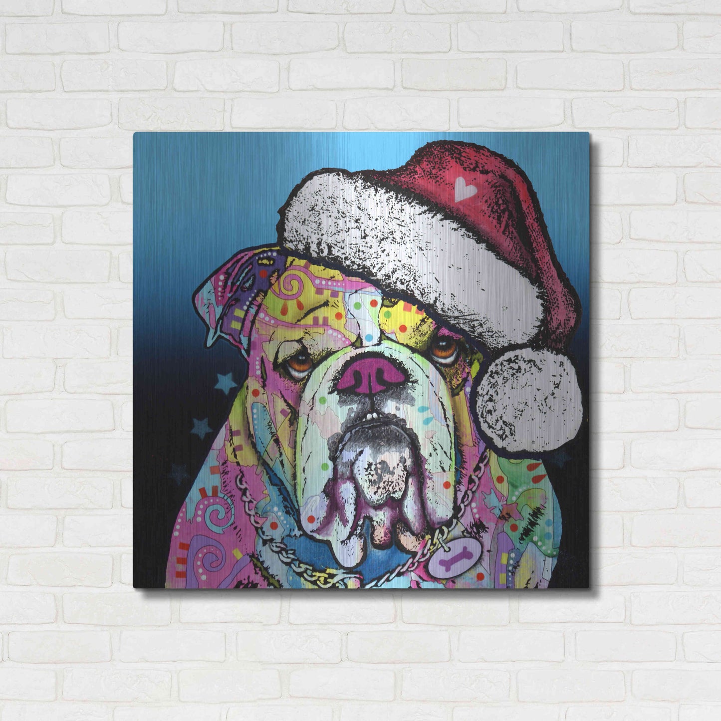 Luxe Metal Art 'The Bulldog Christmas' by Dean Russo, Metal Wall Art,36x36