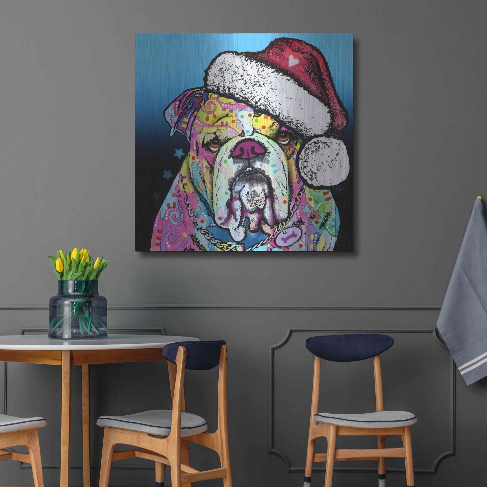 Luxe Metal Art 'The Bulldog Christmas' by Dean Russo, Metal Wall Art,36x36