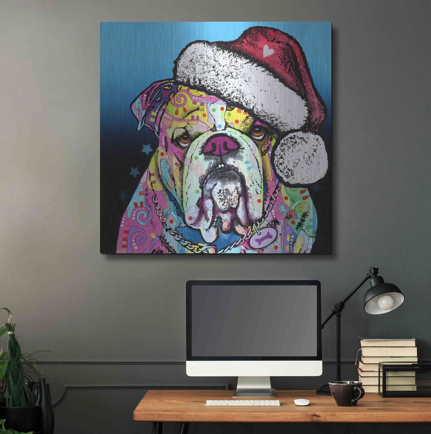 Luxe Metal Art 'The Bulldog Christmas' by Dean Russo, Metal Wall Art,36x36