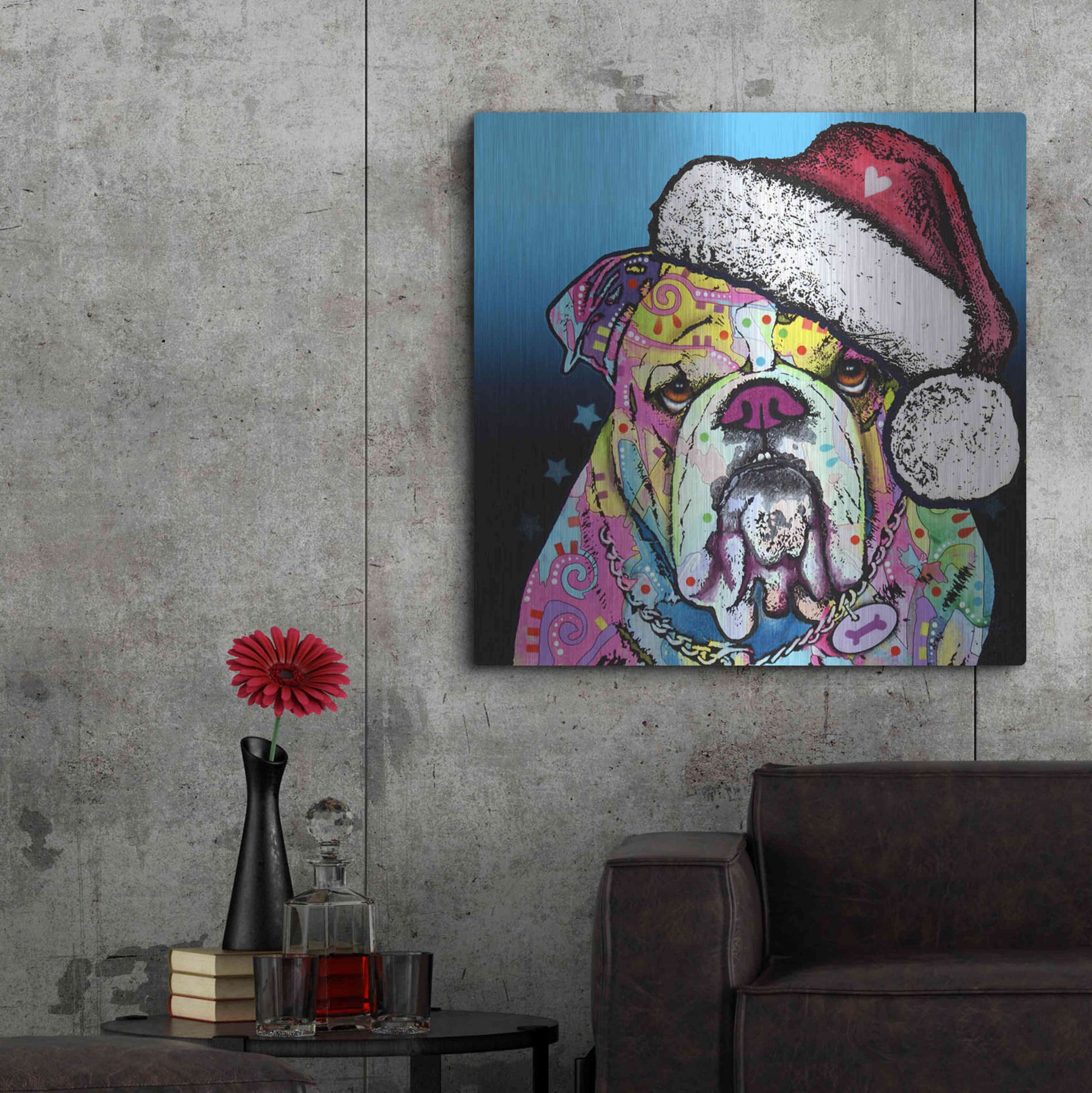 Luxe Metal Art 'The Bulldog Christmas' by Dean Russo, Metal Wall Art,36x36