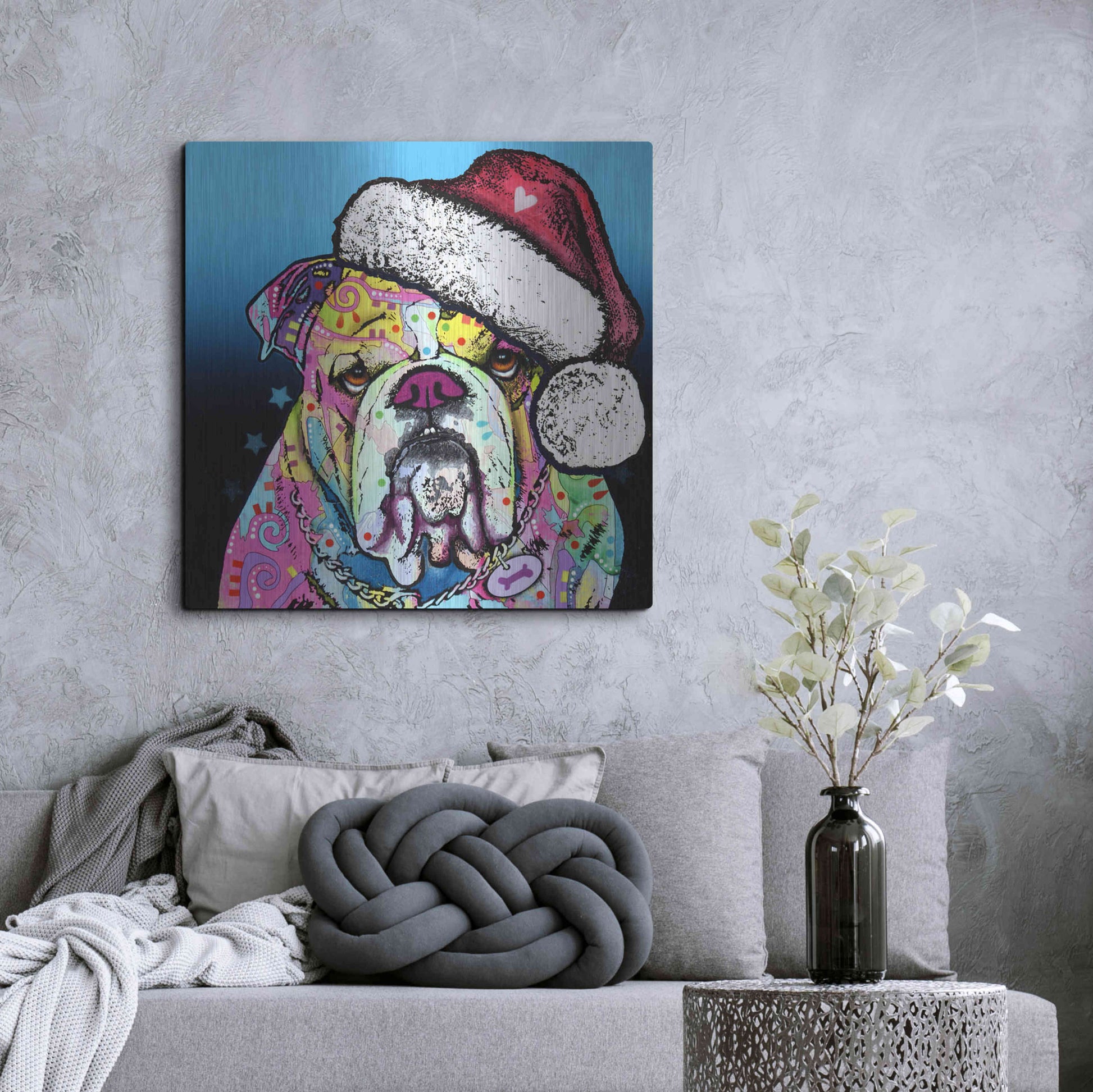 Luxe Metal Art 'The Bulldog Christmas' by Dean Russo, Metal Wall Art,36x36