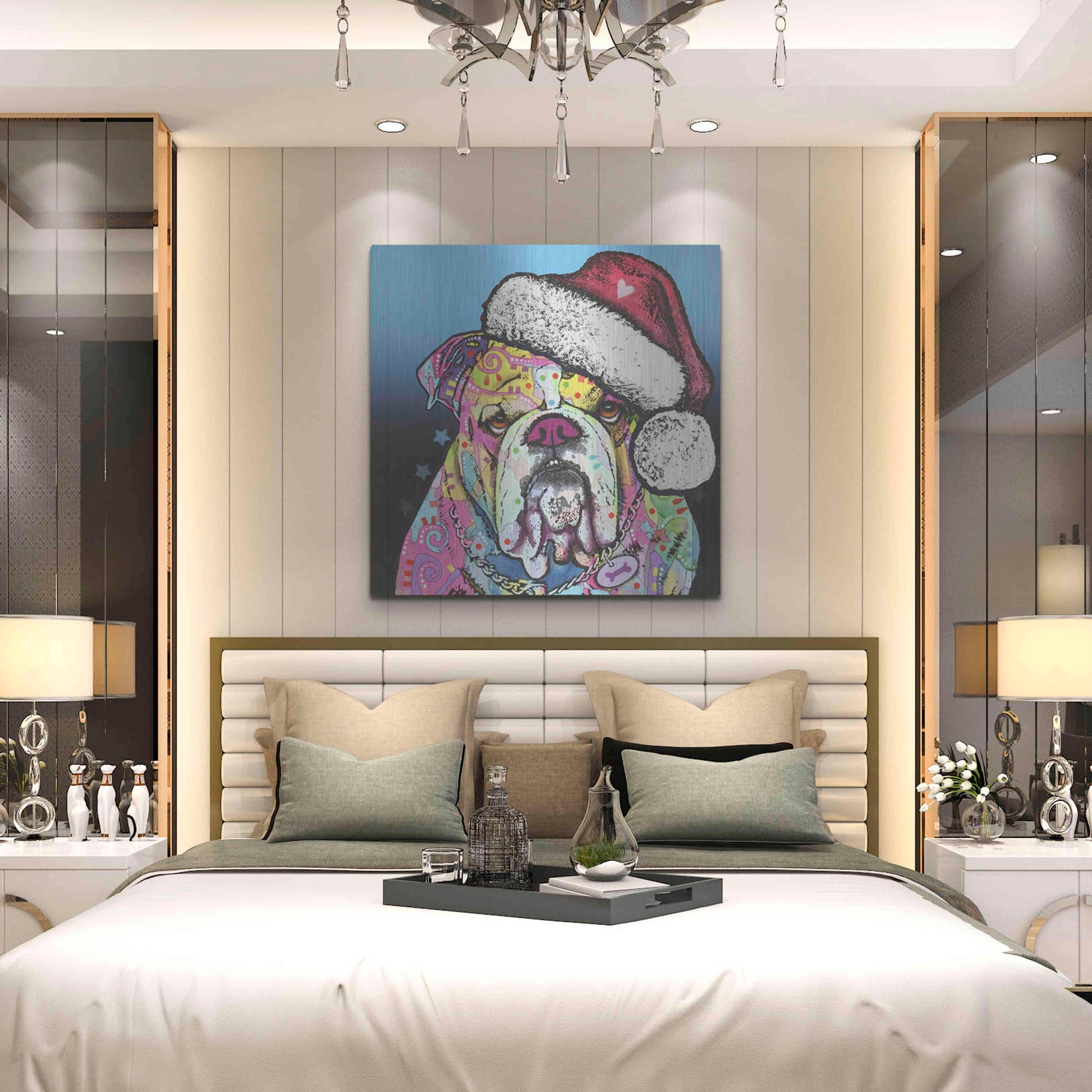 Luxe Metal Art 'The Bulldog Christmas' by Dean Russo, Metal Wall Art,36x36