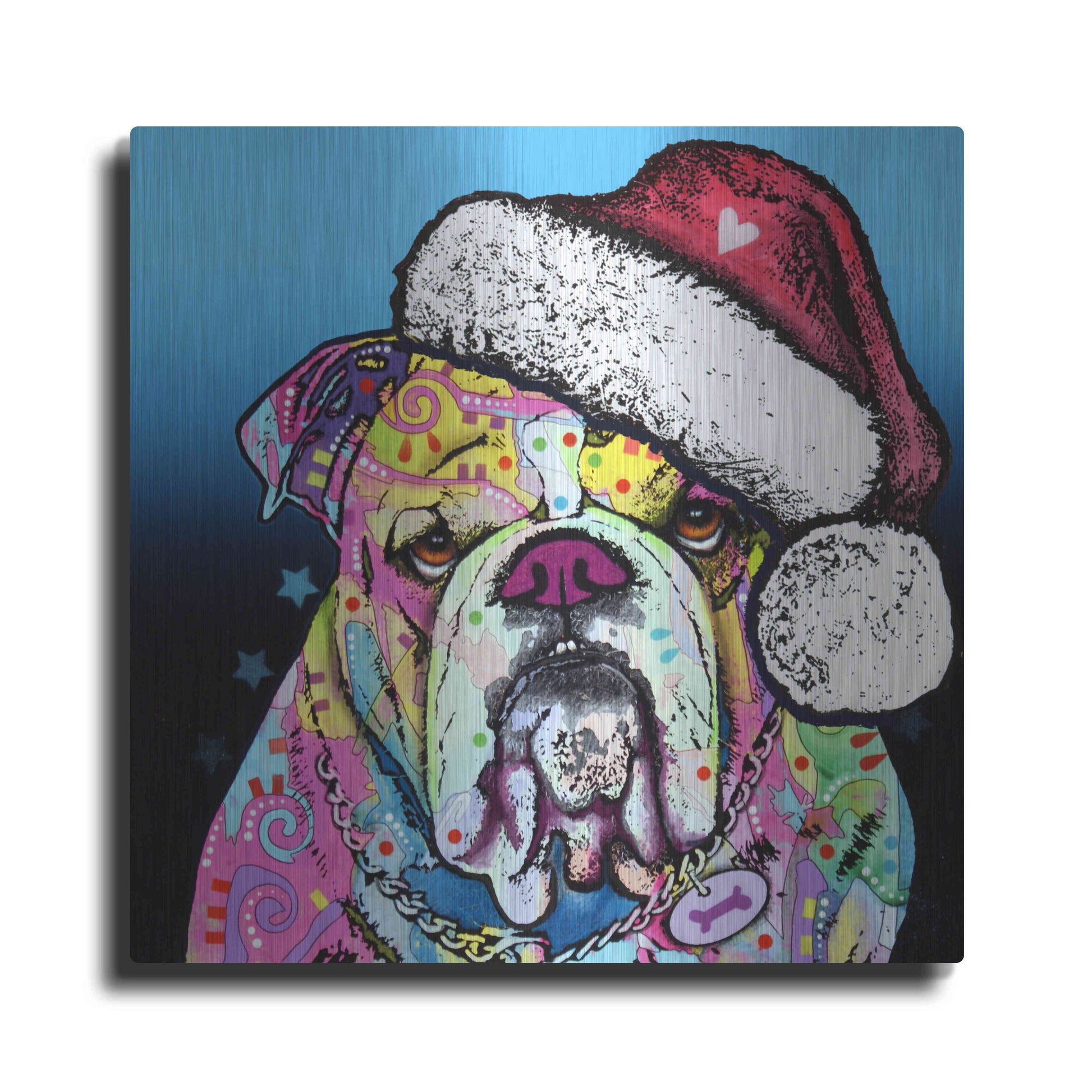 Luxe Metal Art 'The Bulldog Christmas' by Dean Russo, Metal Wall Art