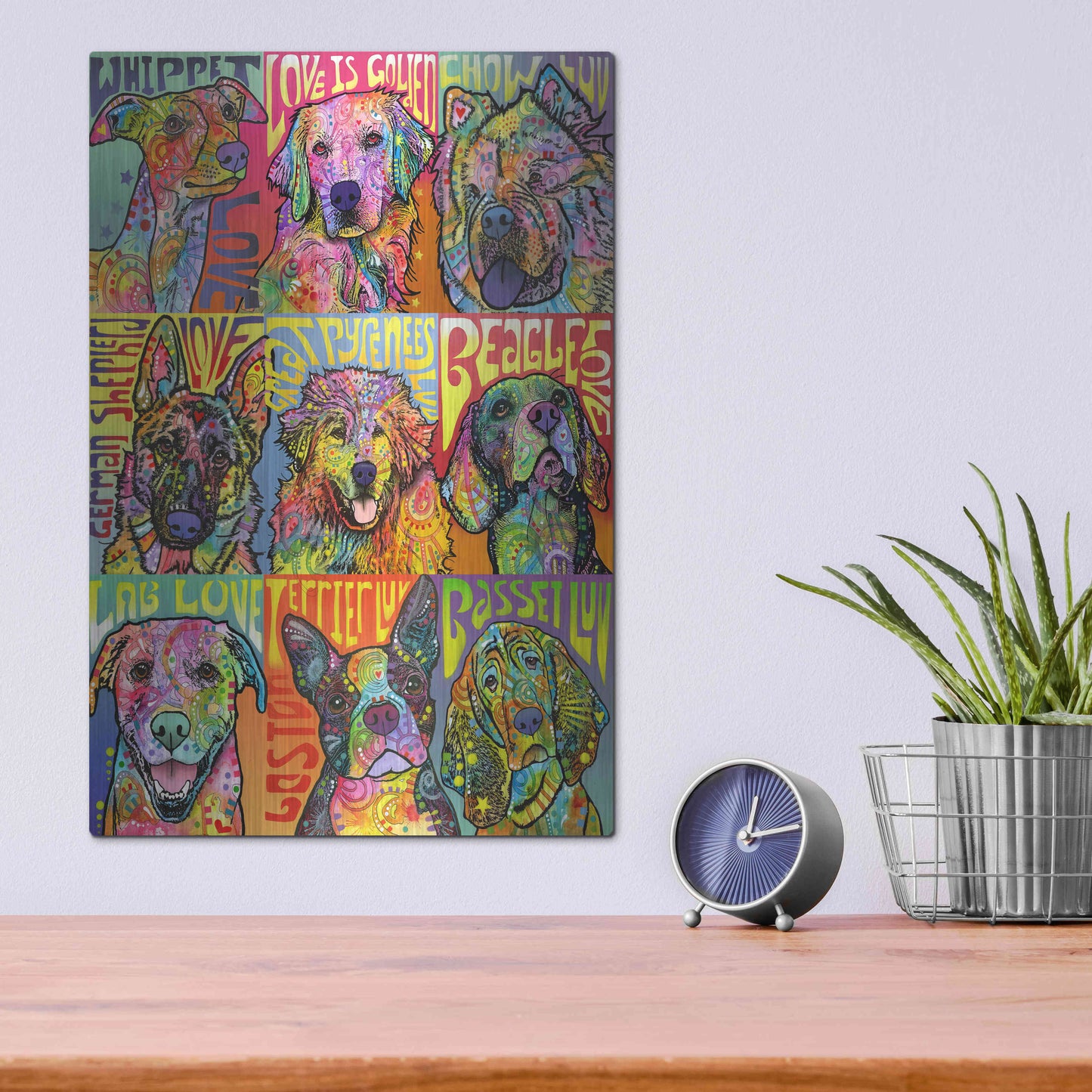 Luxe Metal Art 'Nine Up of Dogs' by Dean Russo, Metal Wall Art,12x16