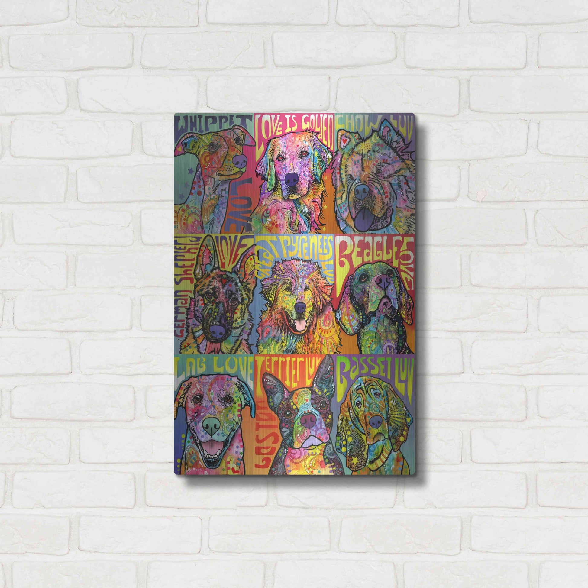 Luxe Metal Art 'Nine Up of Dogs' by Dean Russo, Metal Wall Art,16x24