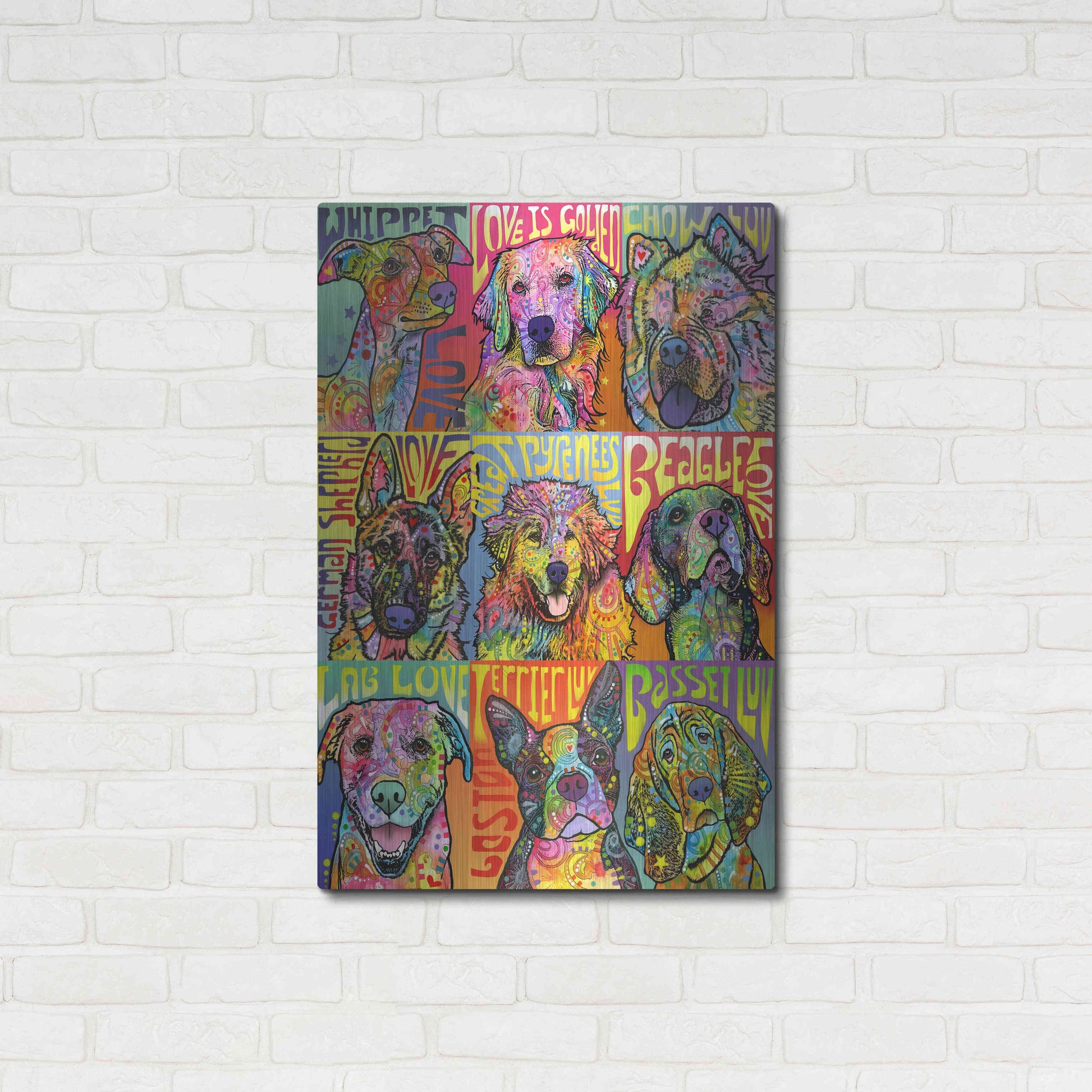 Luxe Metal Art 'Nine Up of Dogs' by Dean Russo, Metal Wall Art,24x36