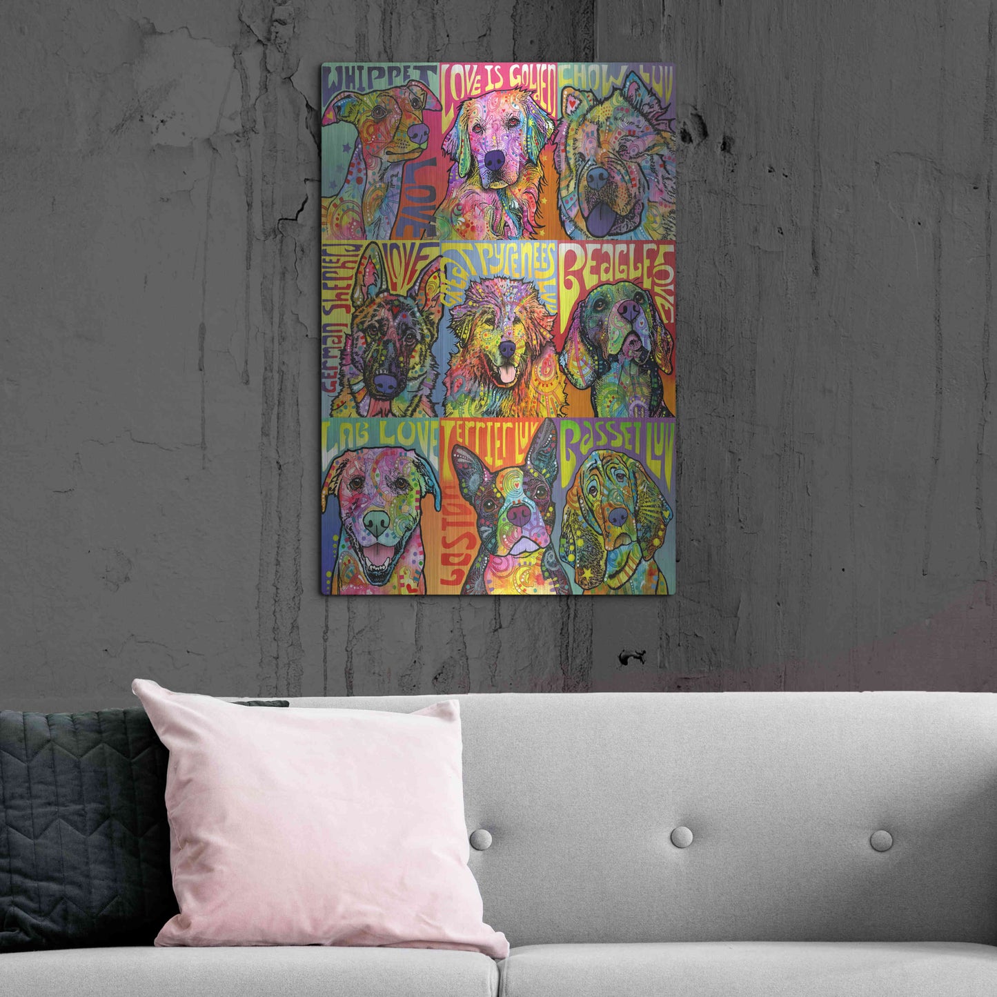 Luxe Metal Art 'Nine Up of Dogs' by Dean Russo, Metal Wall Art,24x36