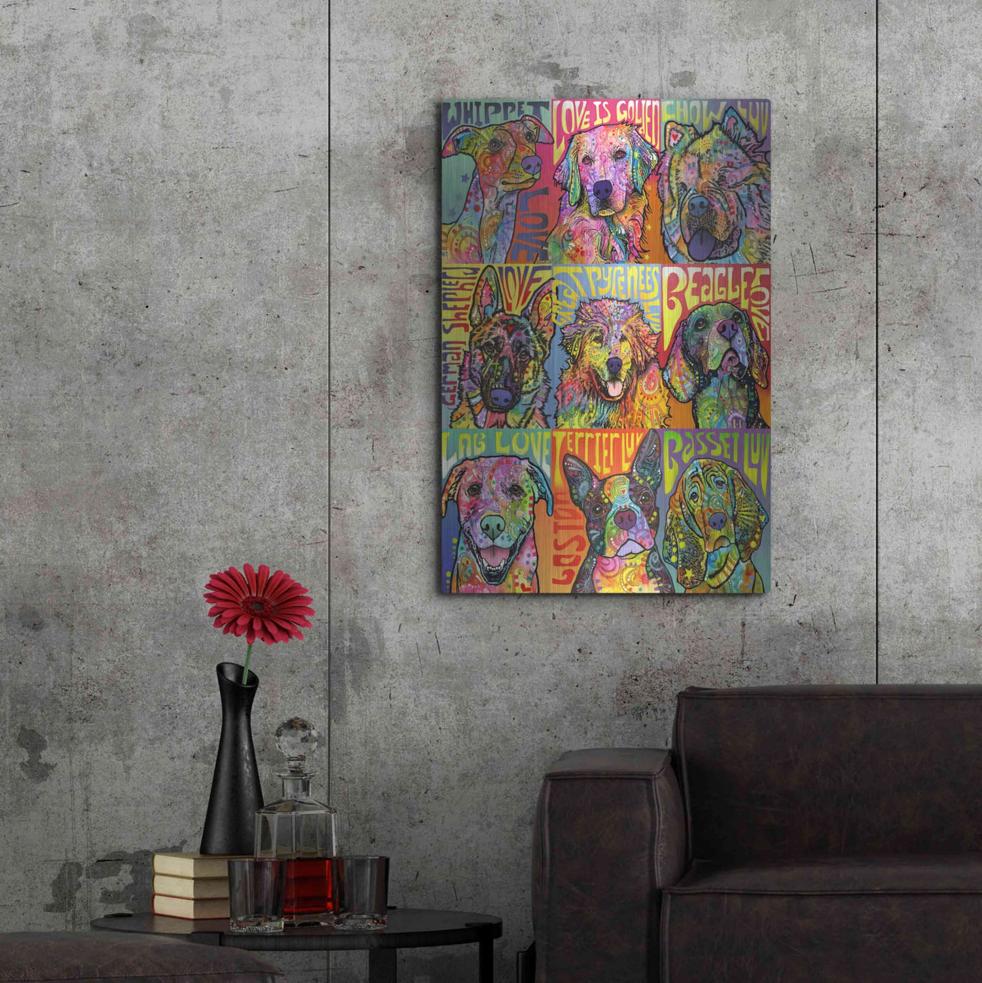 Luxe Metal Art 'Nine Up of Dogs' by Dean Russo, Metal Wall Art,24x36