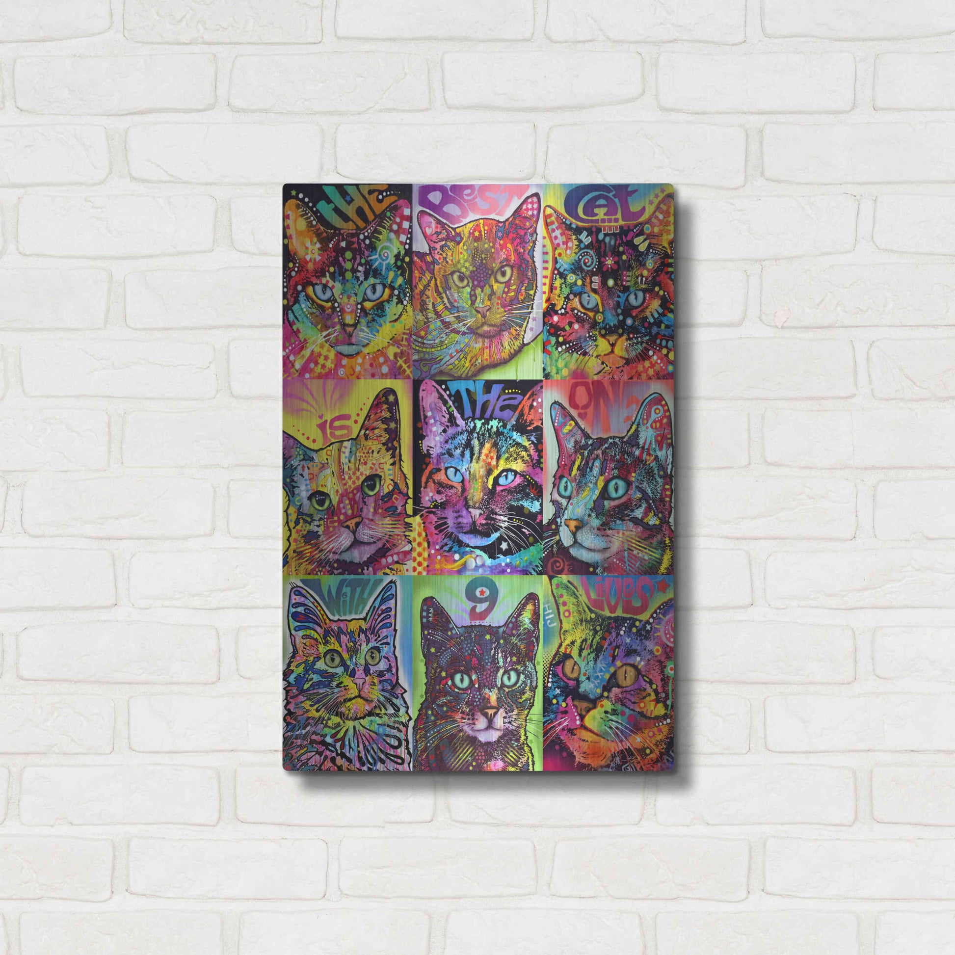 Luxe Metal Art 'Nine Up of Cats' by Dean Russo, Metal Wall Art,16x24