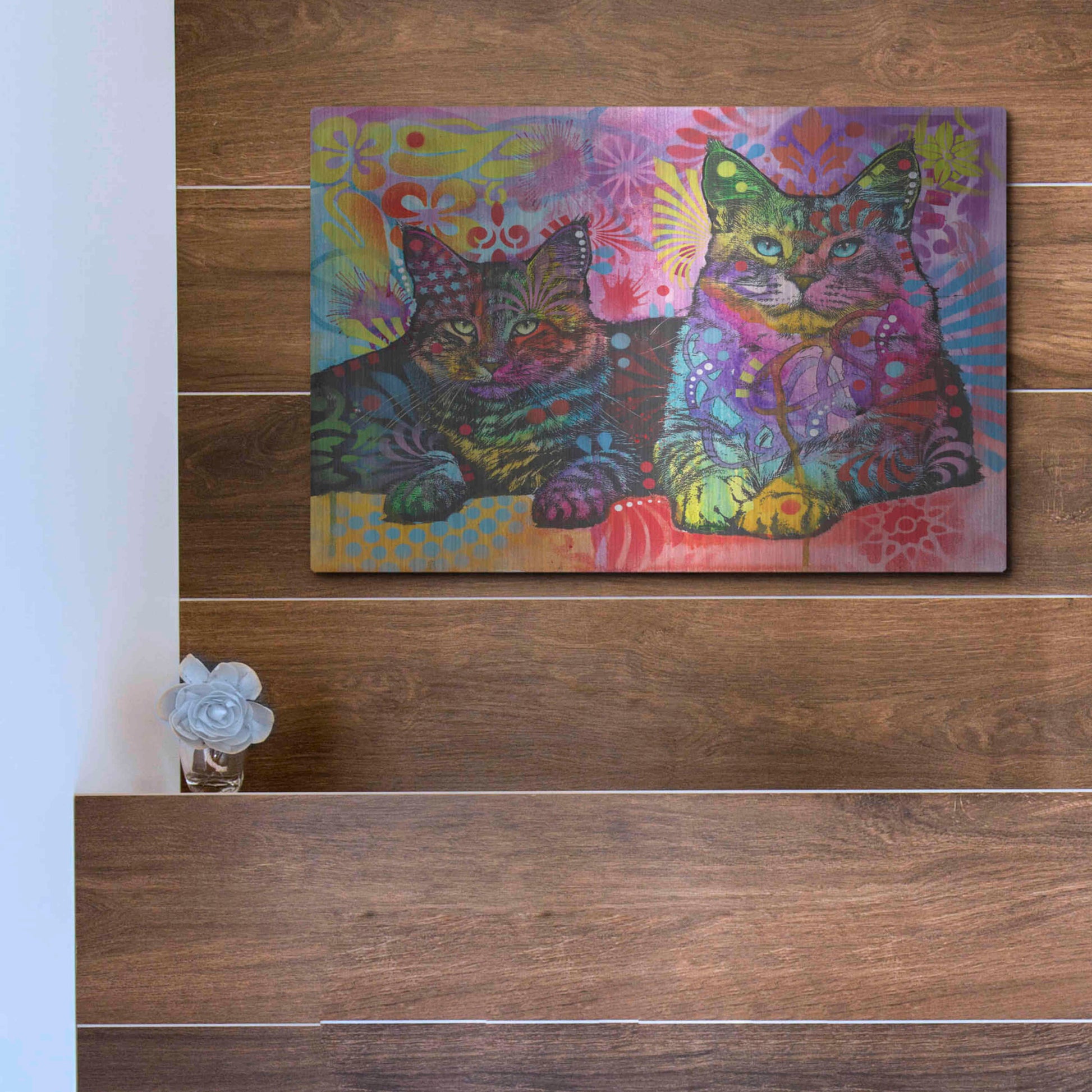 Luxe Metal Art '2 Cats' by Dean Russo, Metal Wall Art,16x12