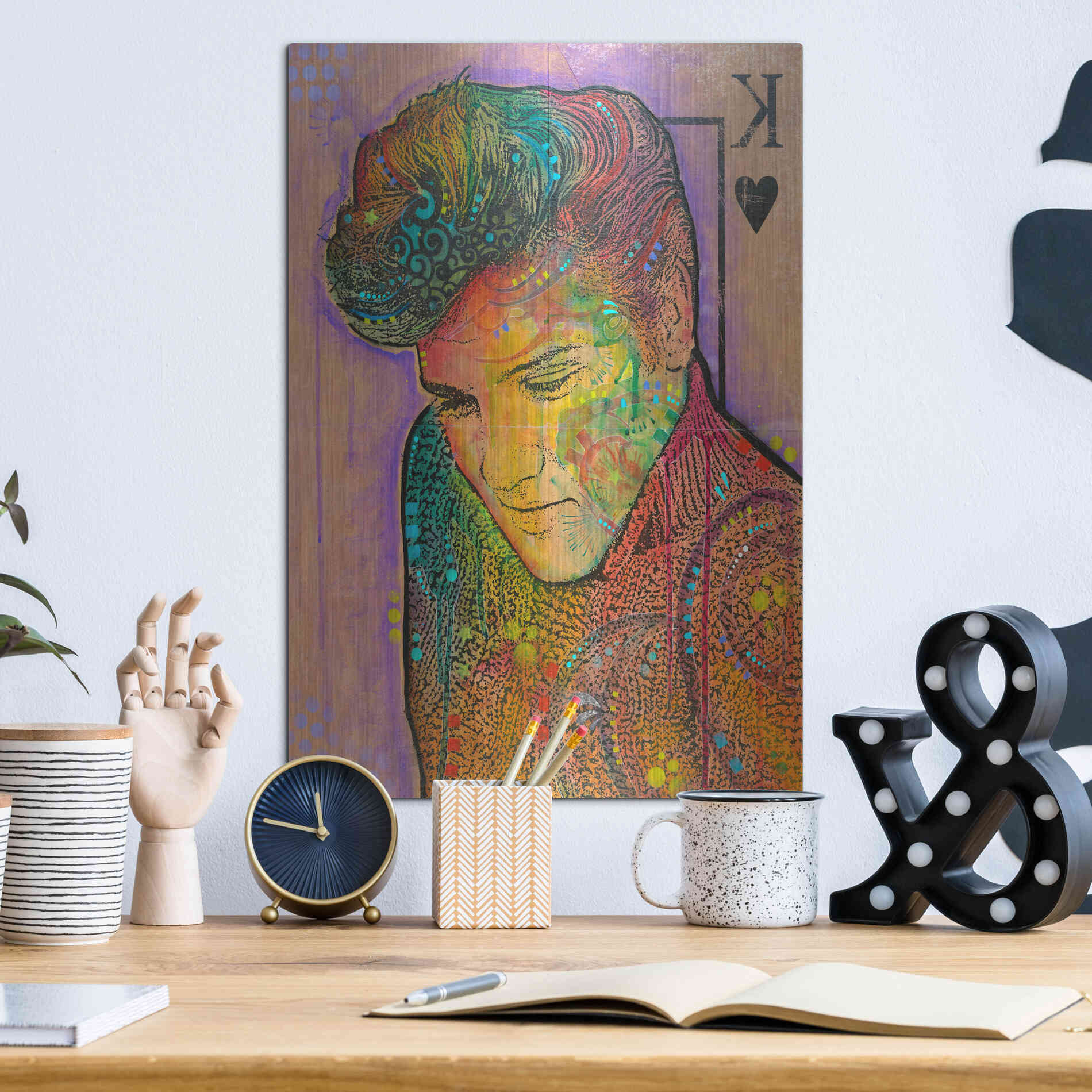 Luxe Metal Art 'Elvis - King of Hearts' by Dean Russo, Metal Wall Art,12x16