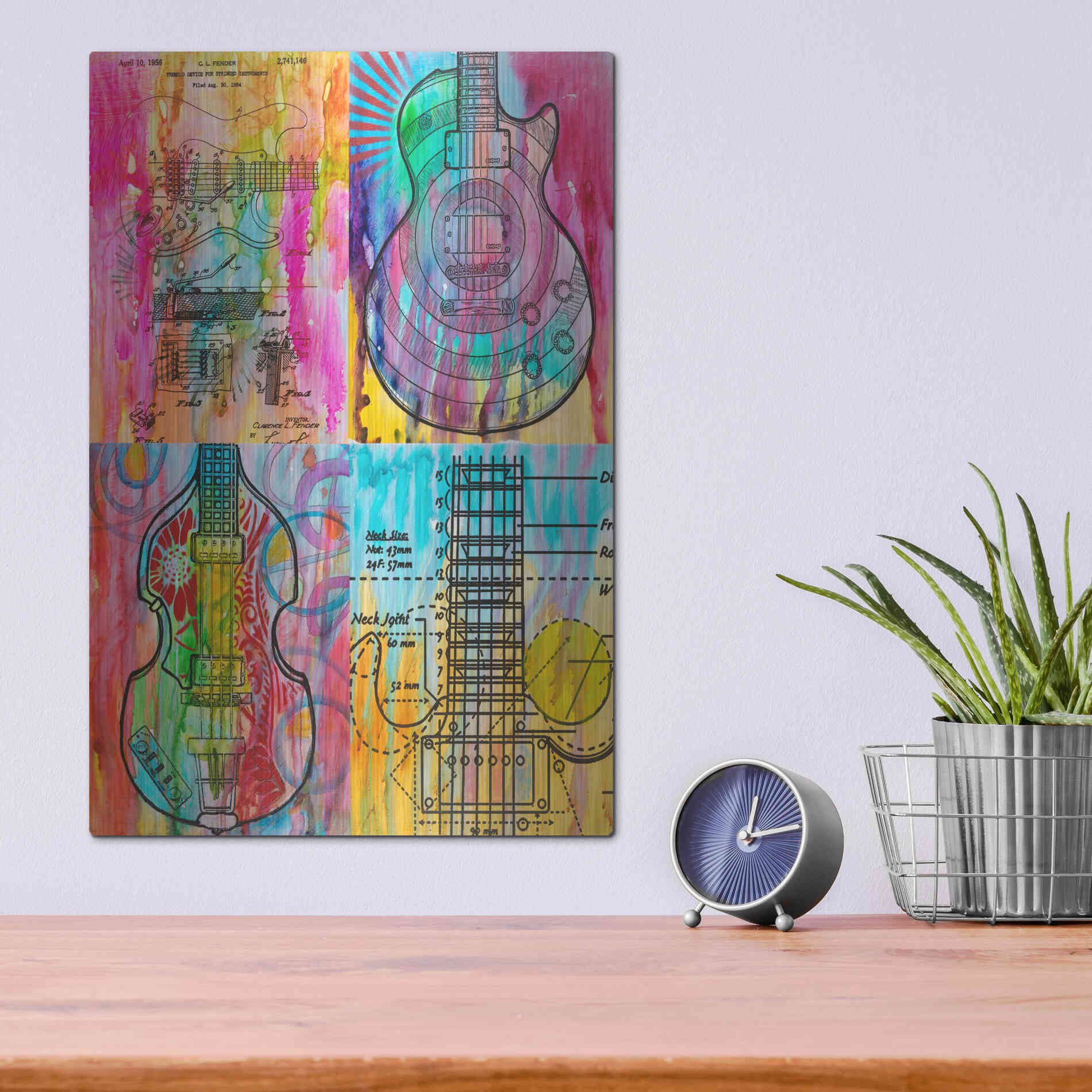 Luxe Metal Art 'Four Guitars' by Dean Russo, Metal Wall Art,12x16