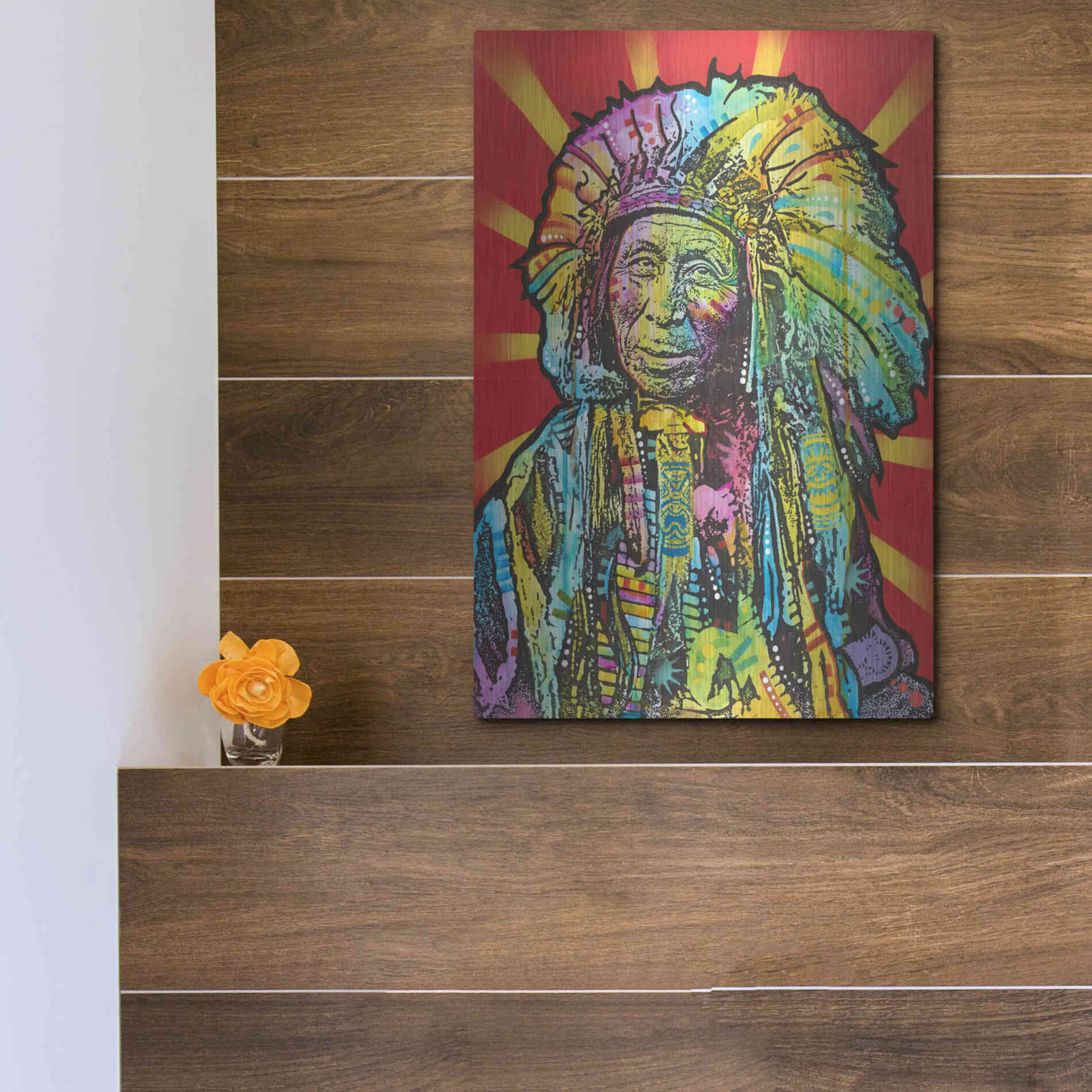 Luxe Metal Art 'Native American I' by Dean Russo, Metal Wall Art,12x16