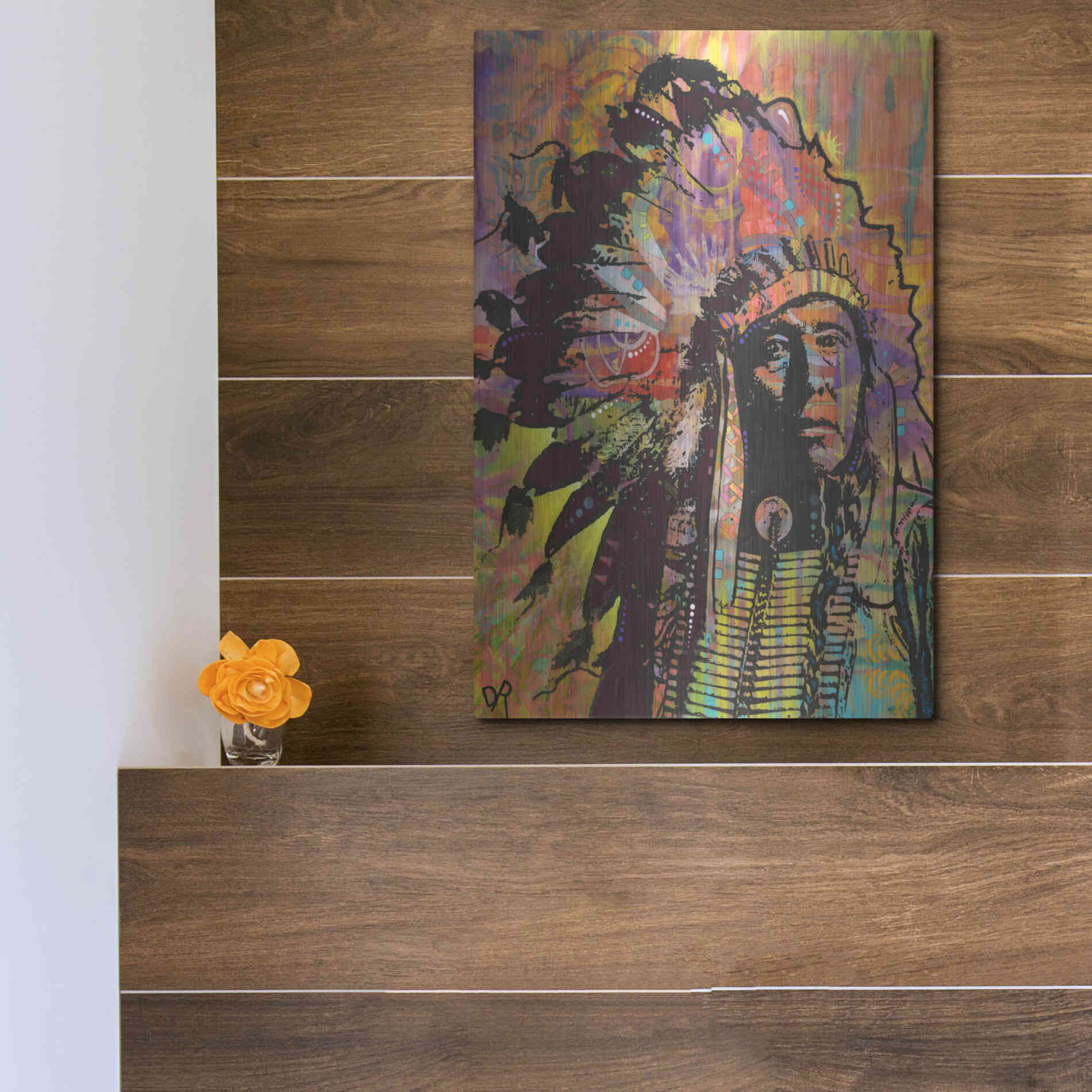 Luxe Metal Art 'Native American III' by Dean Russo, Metal Wall Art,12x16