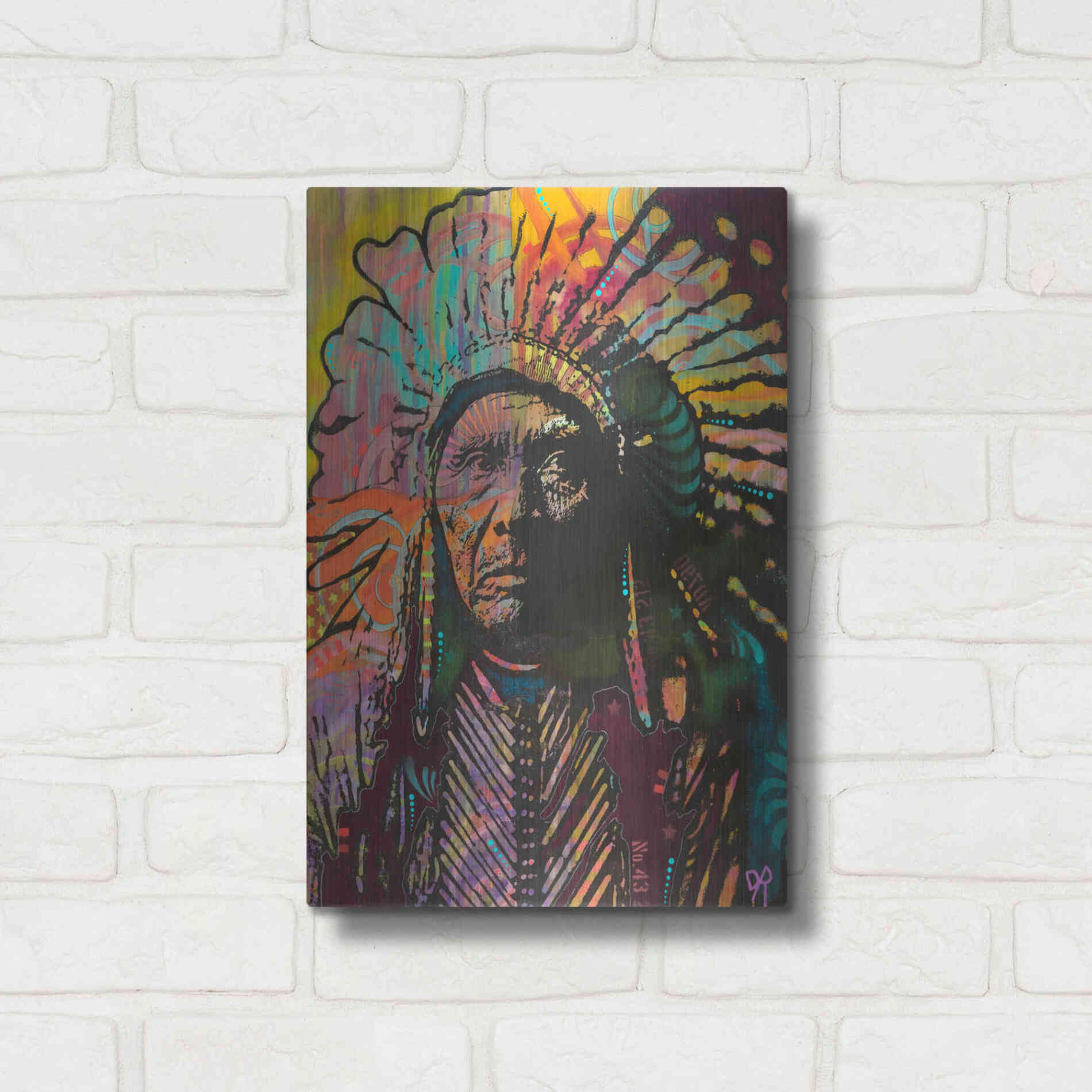 Luxe Metal Art 'Native American IV' by Dean Russo, Metal Wall Art,12x16