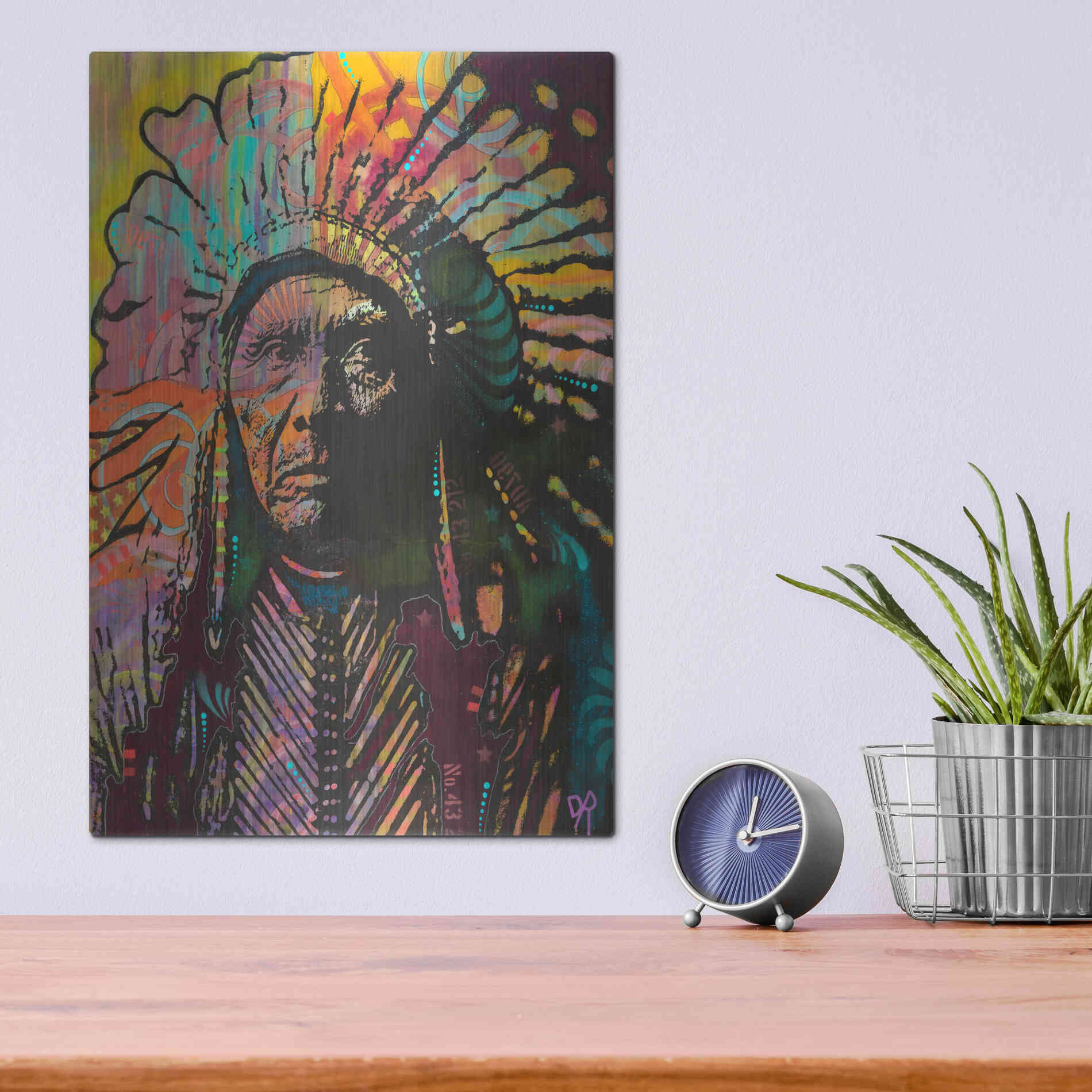 Luxe Metal Art 'Native American IV' by Dean Russo, Metal Wall Art,12x16