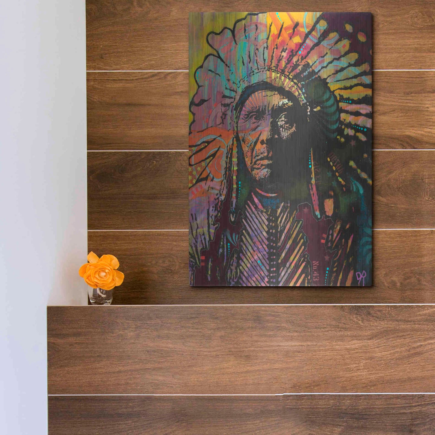 Luxe Metal Art 'Native American IV' by Dean Russo, Metal Wall Art,12x16