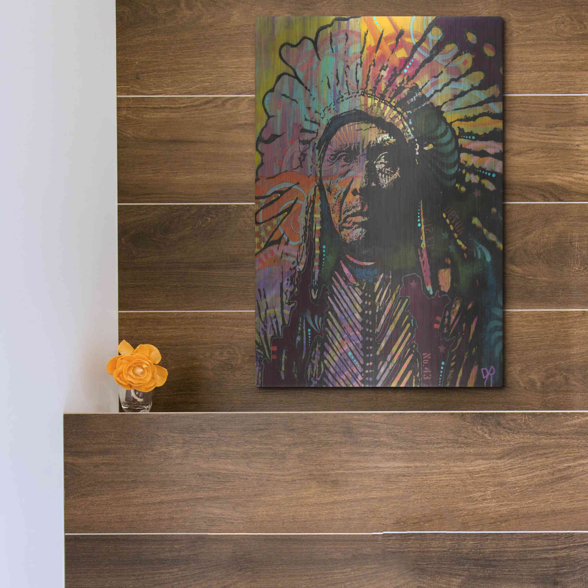 Luxe Metal Art 'Native American IV' by Dean Russo, Metal Wall Art,12x16