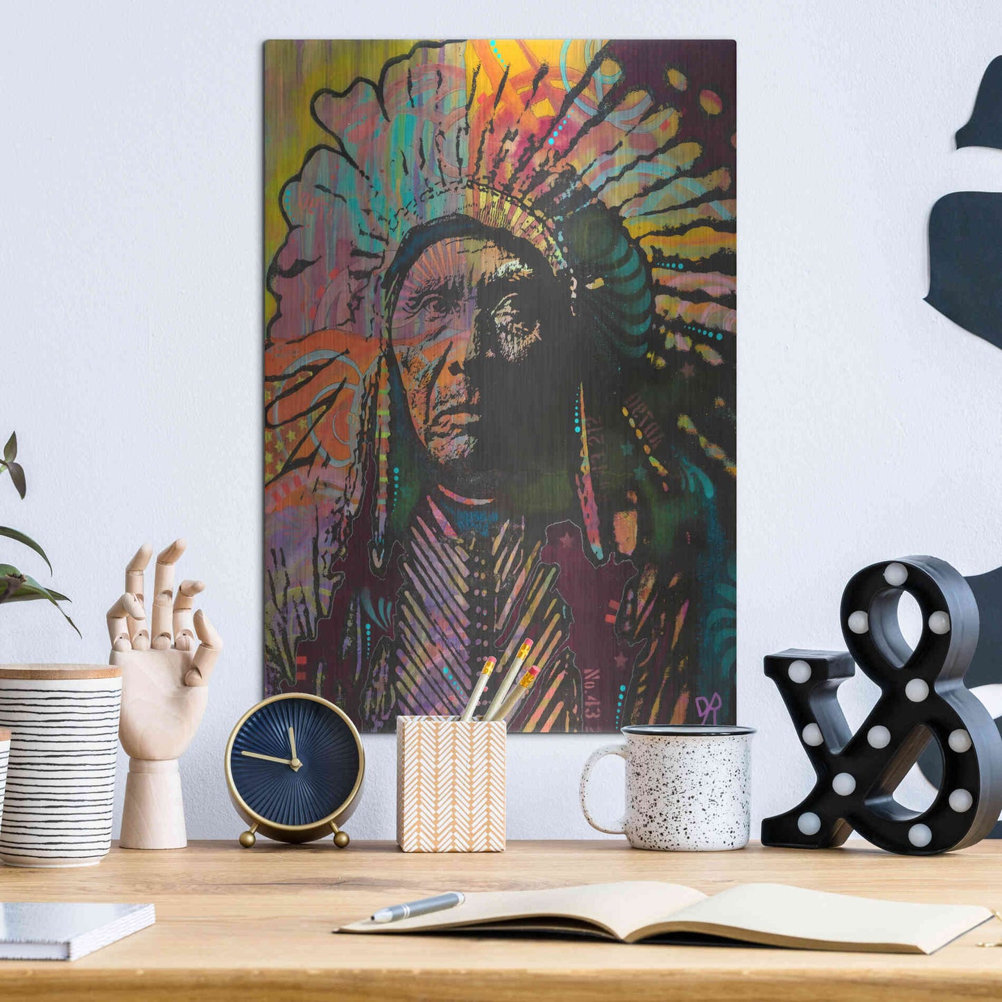 Luxe Metal Art 'Native American IV' by Dean Russo, Metal Wall Art,12x16