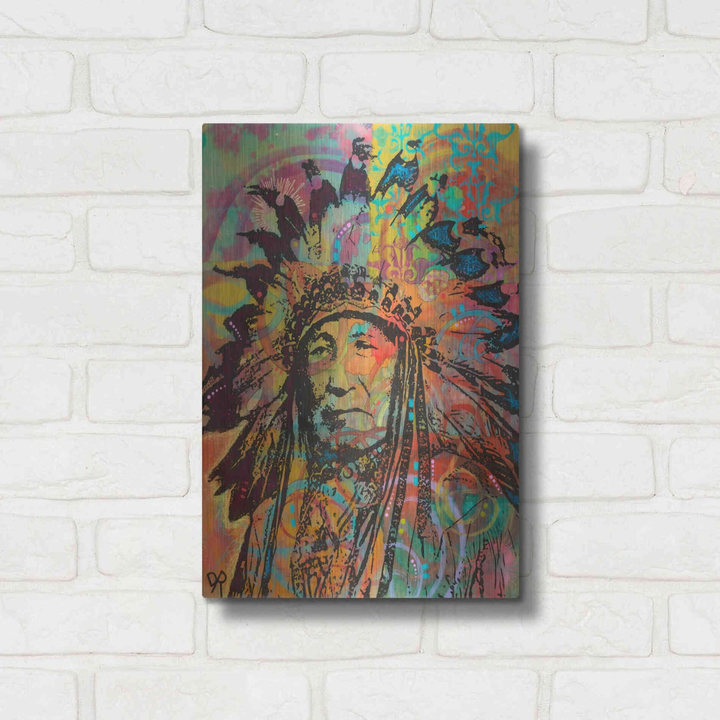 Luxe Metal Art 'Native American V' by Dean Russo, Metal Wall Art,12x16