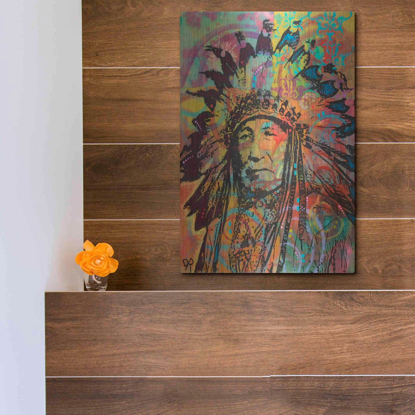 Luxe Metal Art 'Native American V' by Dean Russo, Metal Wall Art,12x16