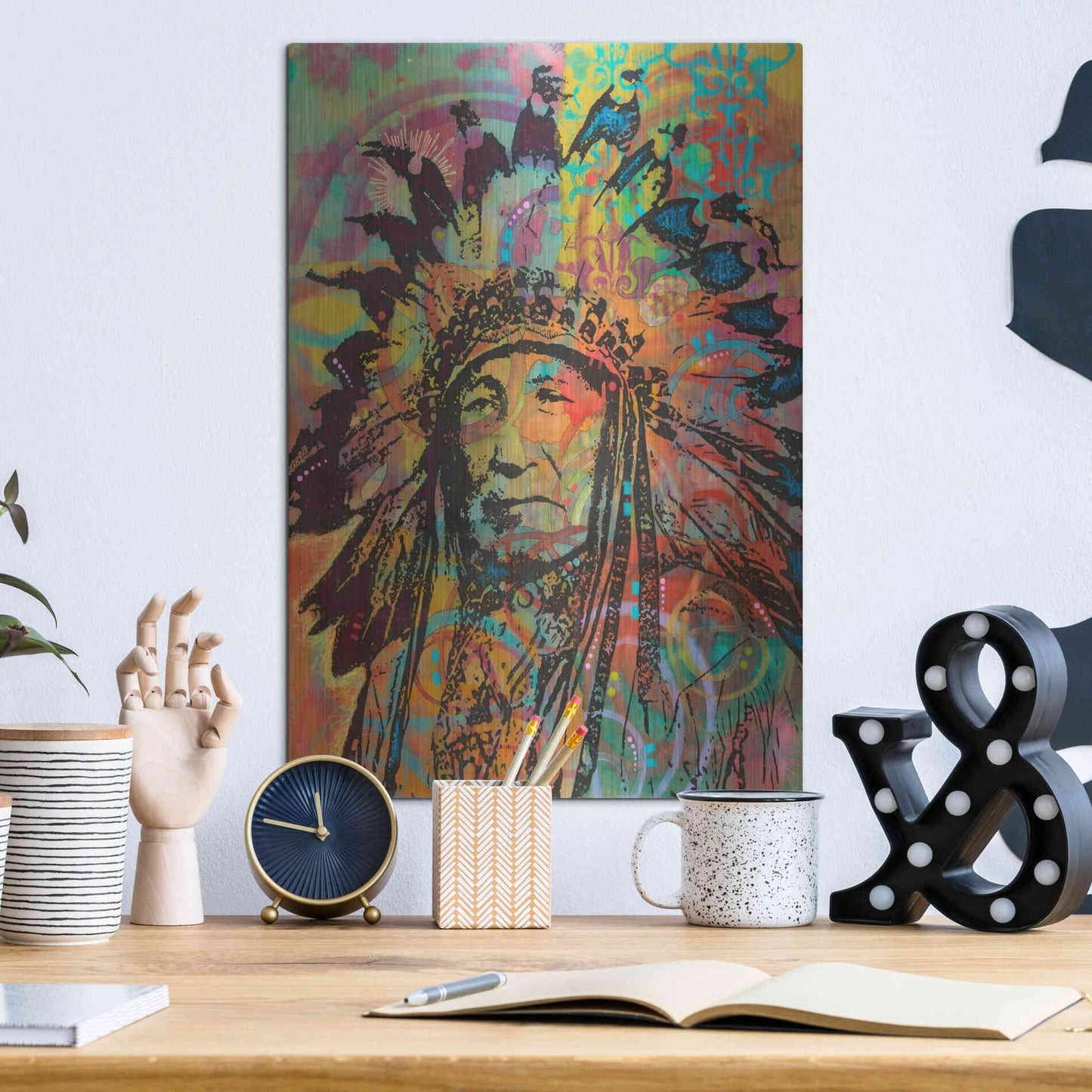 Luxe Metal Art 'Native American V' by Dean Russo, Metal Wall Art,12x16