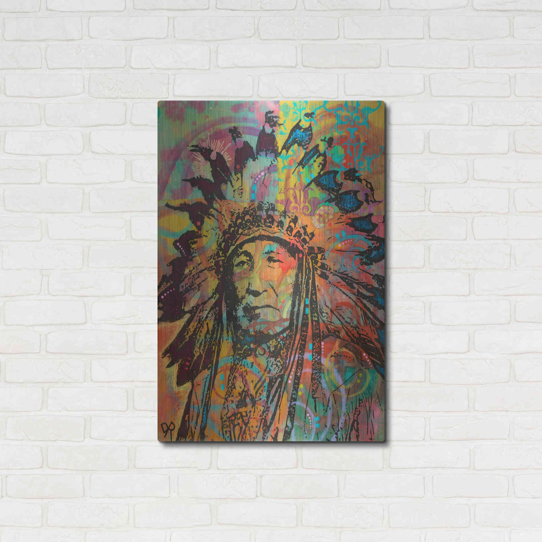 Luxe Metal Art 'Native American V' by Dean Russo, Metal Wall Art,24x36