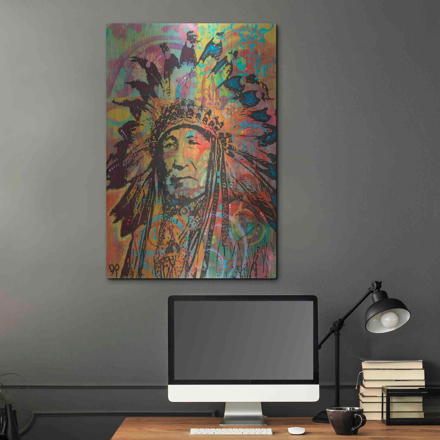 Luxe Metal Art 'Native American V' by Dean Russo, Metal Wall Art,24x36