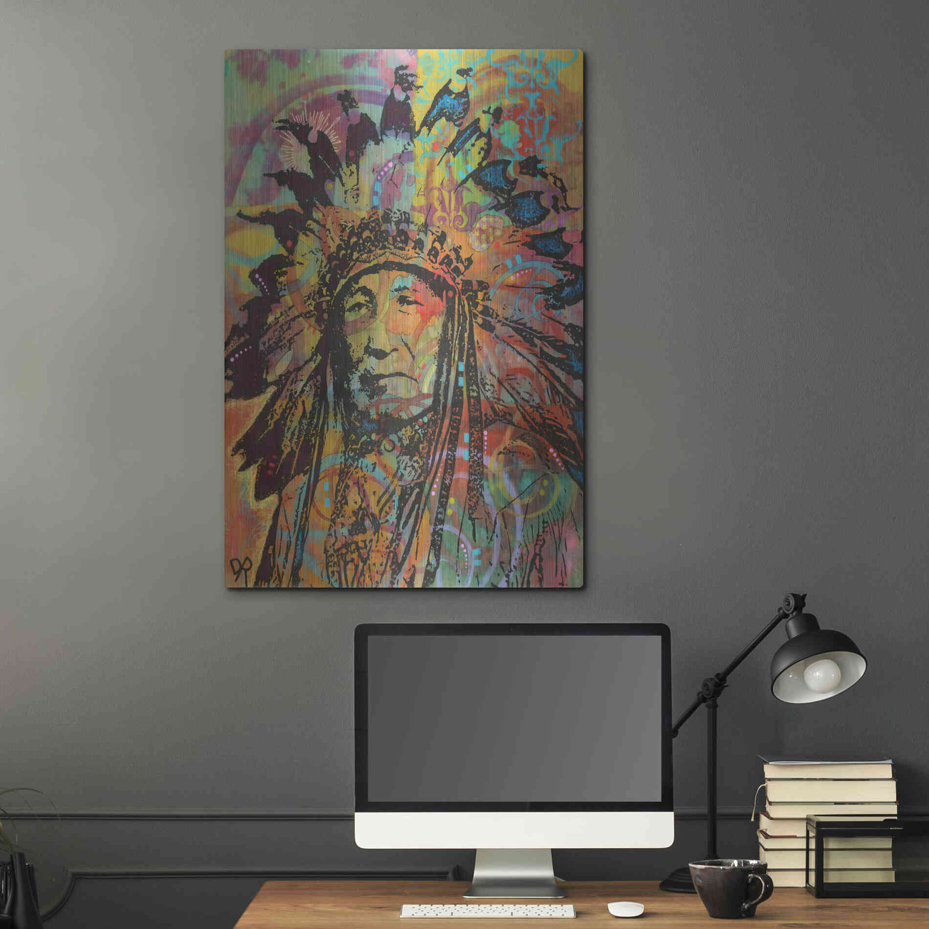 Luxe Metal Art 'Native American V' by Dean Russo, Metal Wall Art,24x36