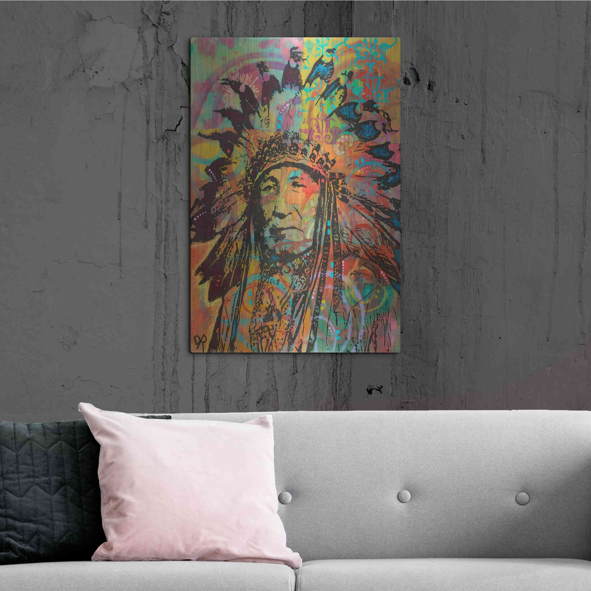 Luxe Metal Art 'Native American V' by Dean Russo, Metal Wall Art,24x36