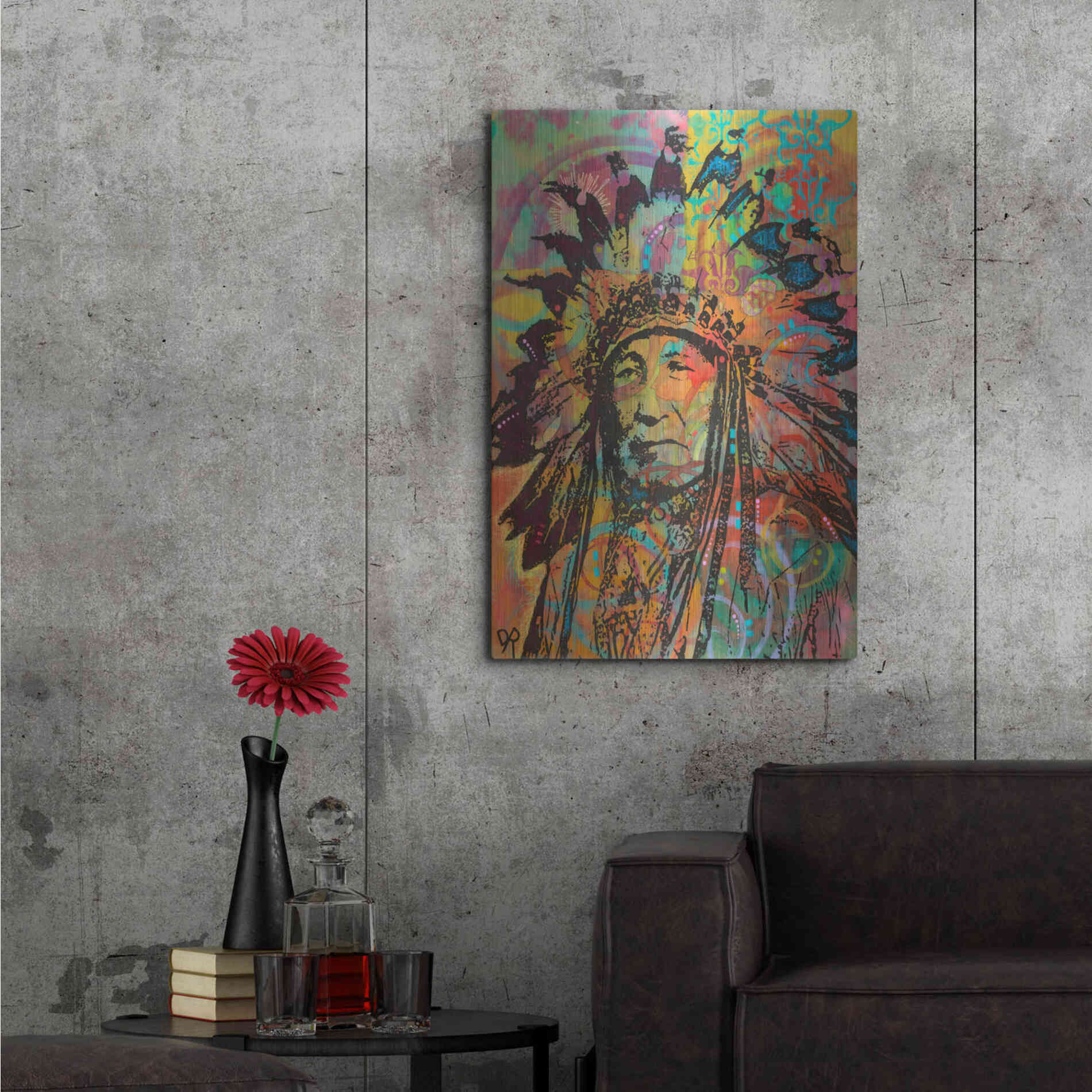 Luxe Metal Art 'Native American V' by Dean Russo, Metal Wall Art,24x36