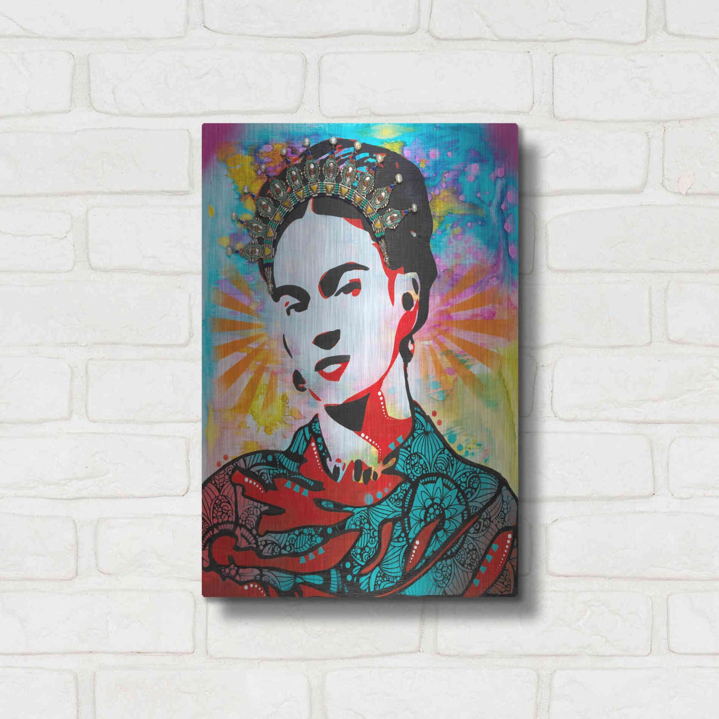 Luxe Metal Art 'Kahlo' by Dean Russo, Metal Wall Art,12x16