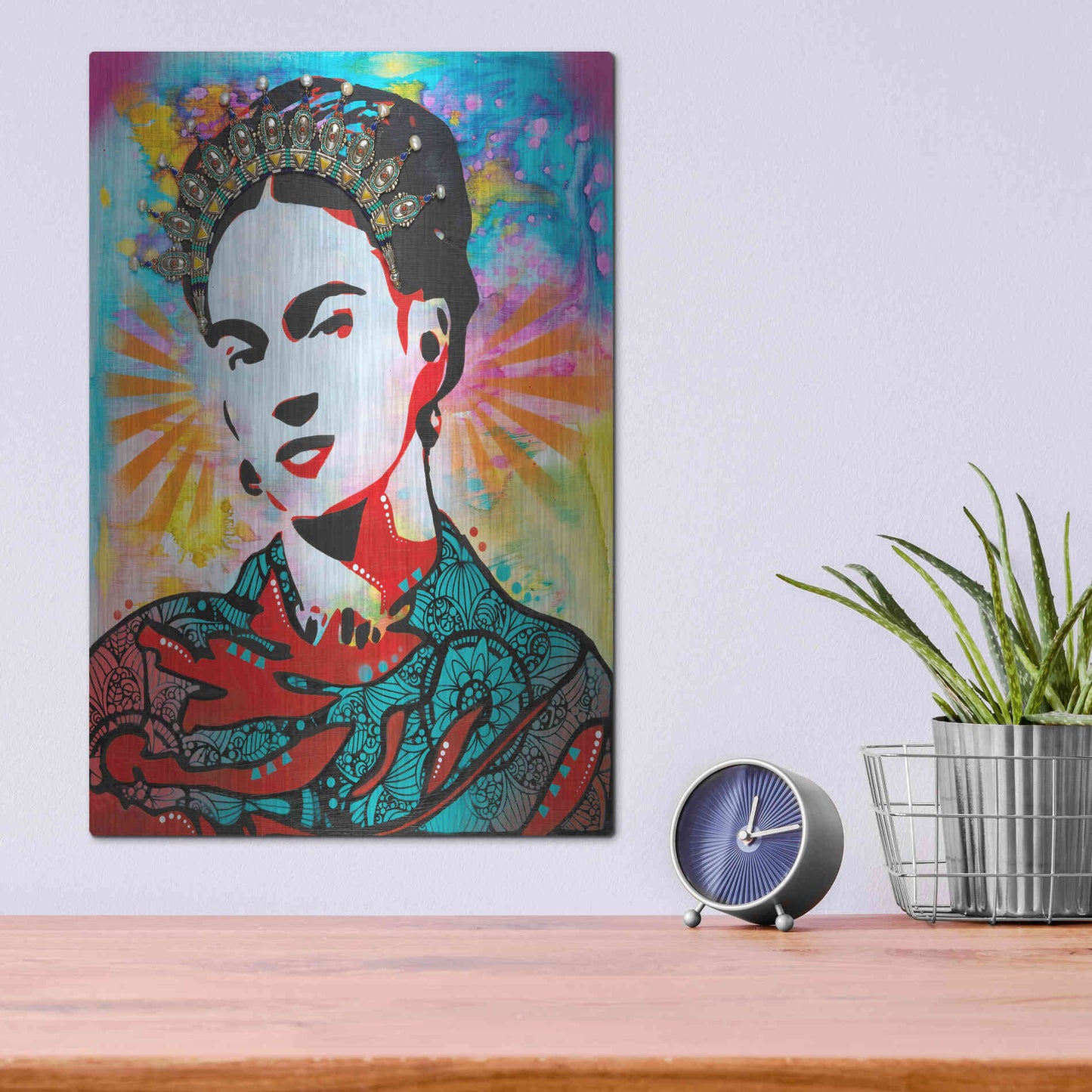 Luxe Metal Art 'Kahlo' by Dean Russo, Metal Wall Art,12x16