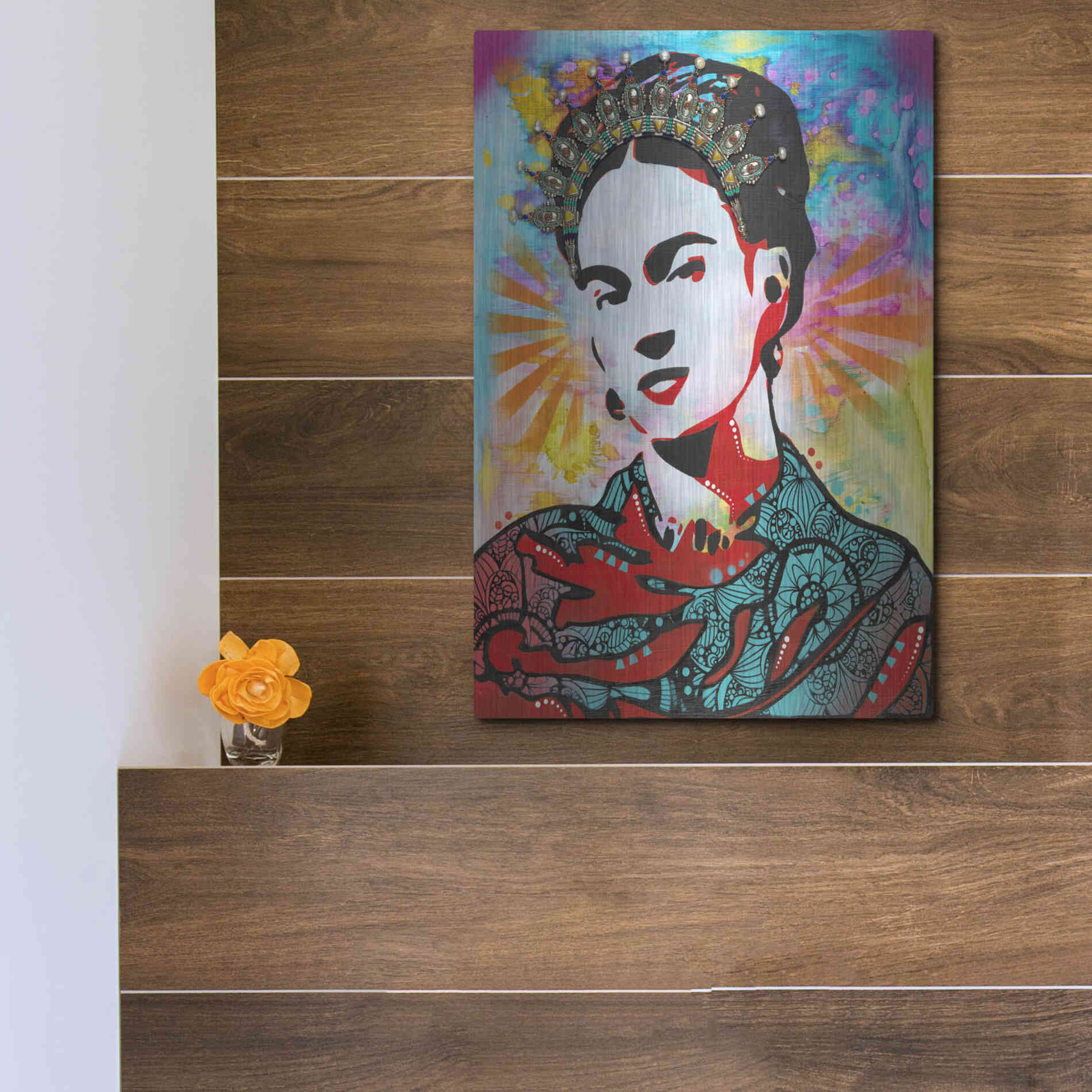 Luxe Metal Art 'Kahlo' by Dean Russo, Metal Wall Art,12x16