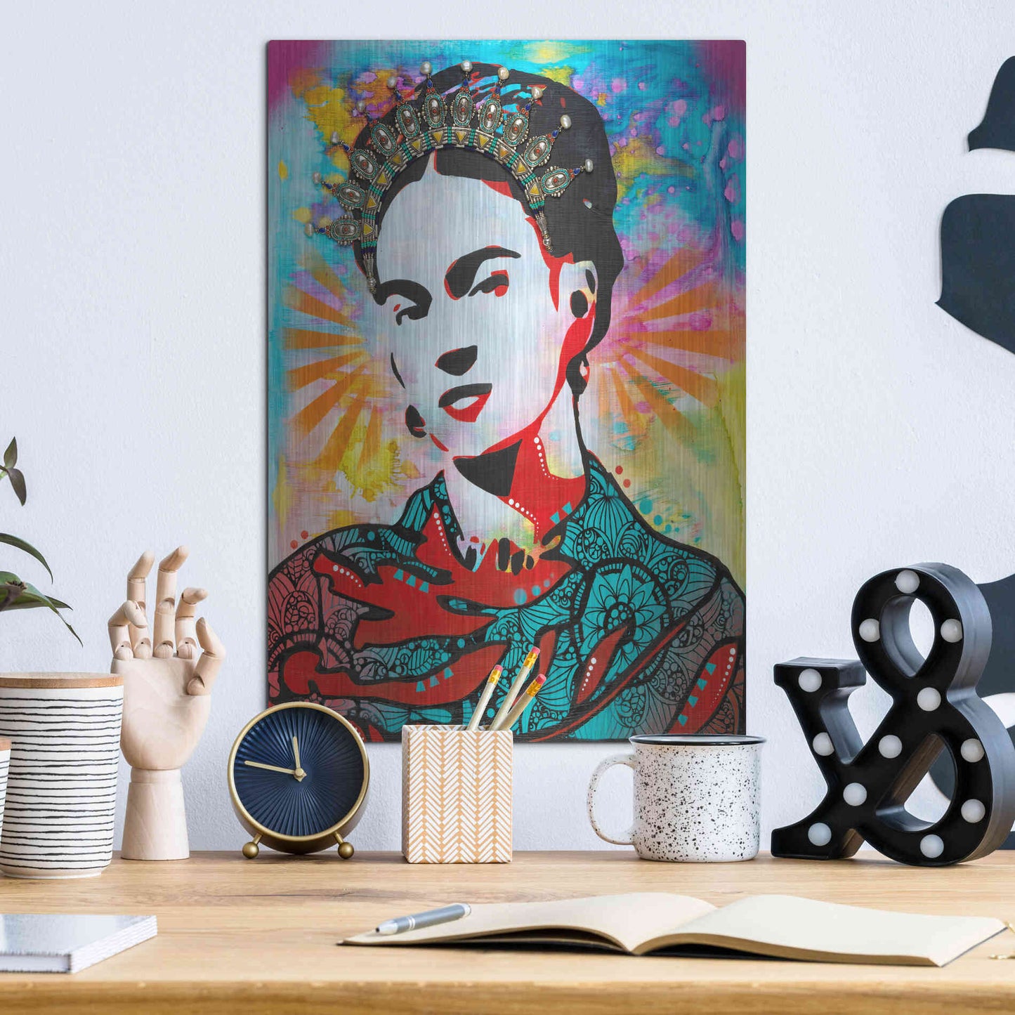 Luxe Metal Art 'Kahlo' by Dean Russo, Metal Wall Art,12x16