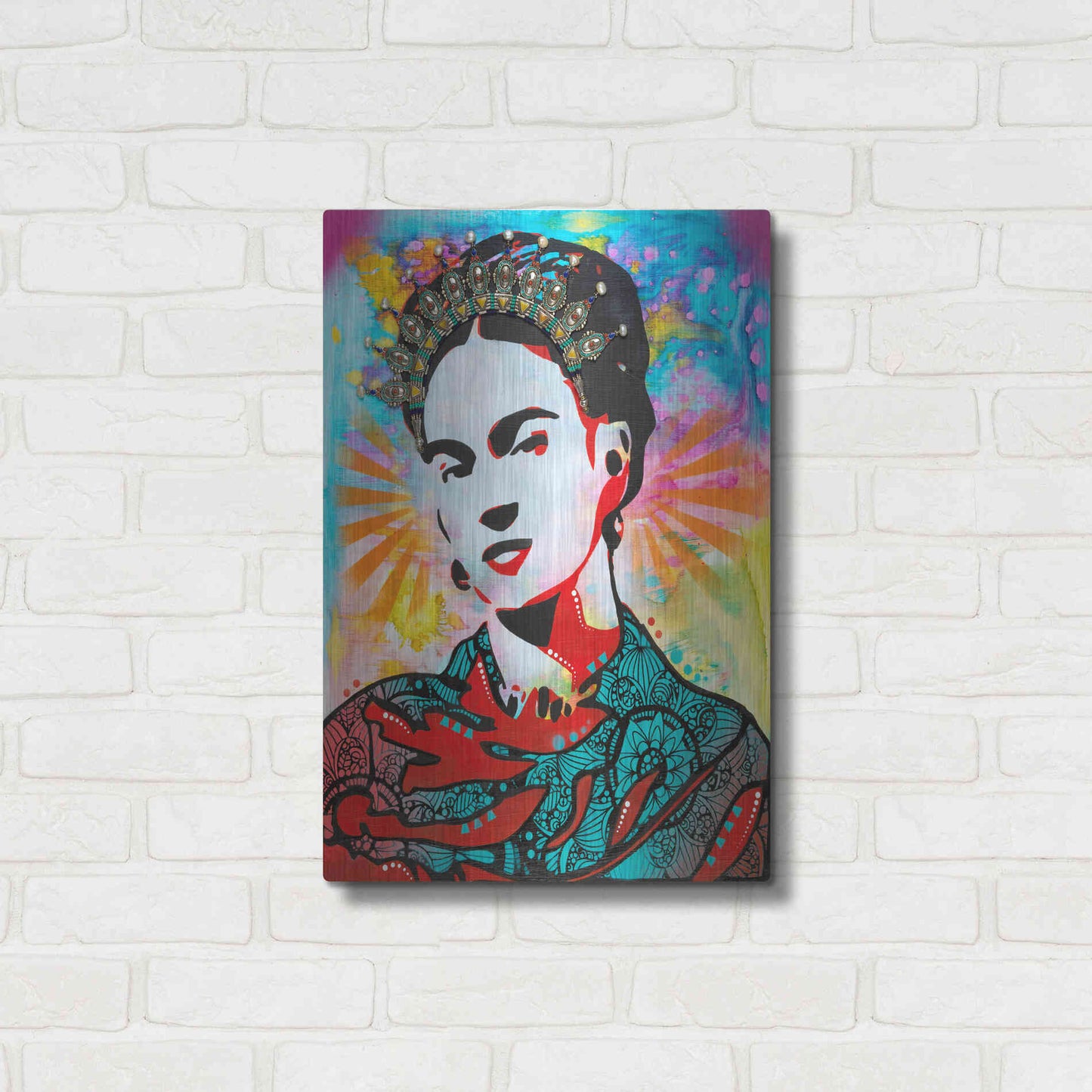 Luxe Metal Art 'Kahlo' by Dean Russo, Metal Wall Art,16x24