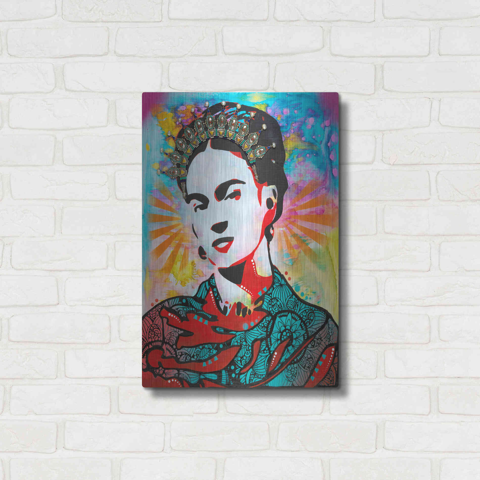 Luxe Metal Art 'Kahlo' by Dean Russo, Metal Wall Art,16x24